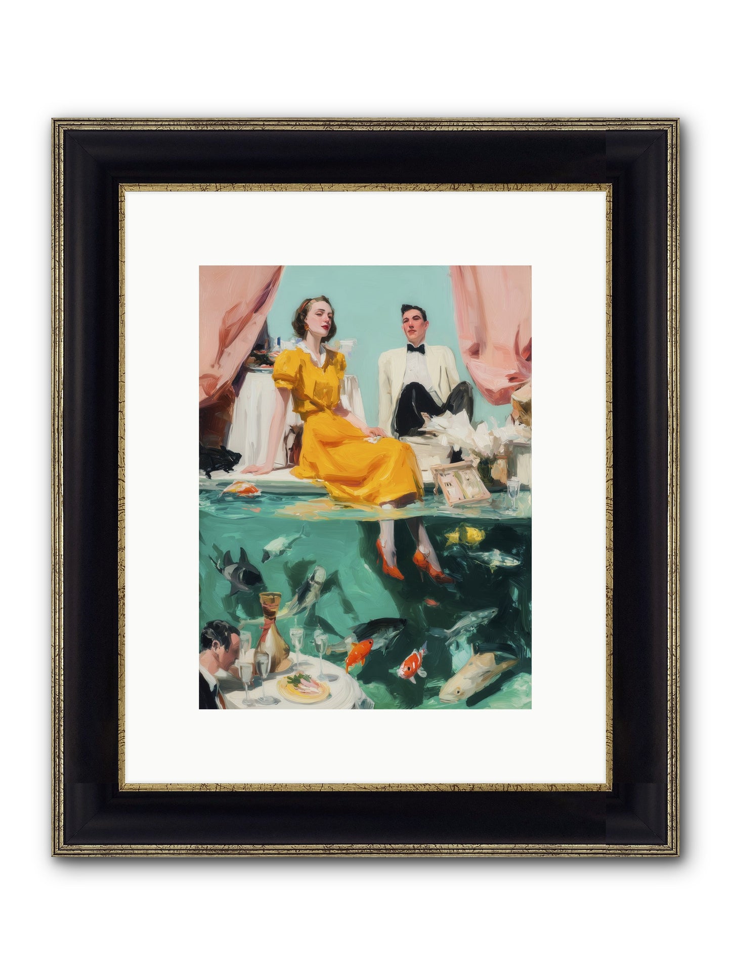 Ocean's Balcony Framed Print - Black & Gold 9x12