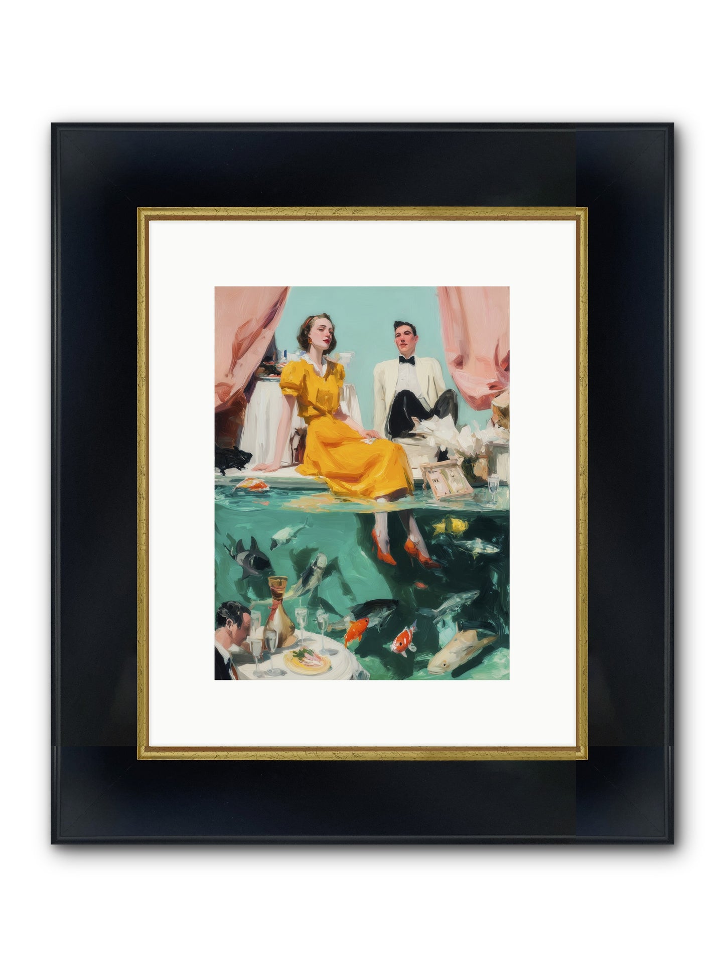 Ocean's Balcony Framed Print - Wide Black w/Gold 9x12