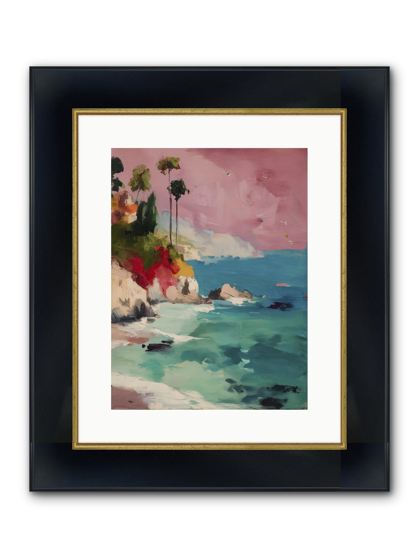Ocean's Breath Framed Print - Wide Black w/Gold 12x16