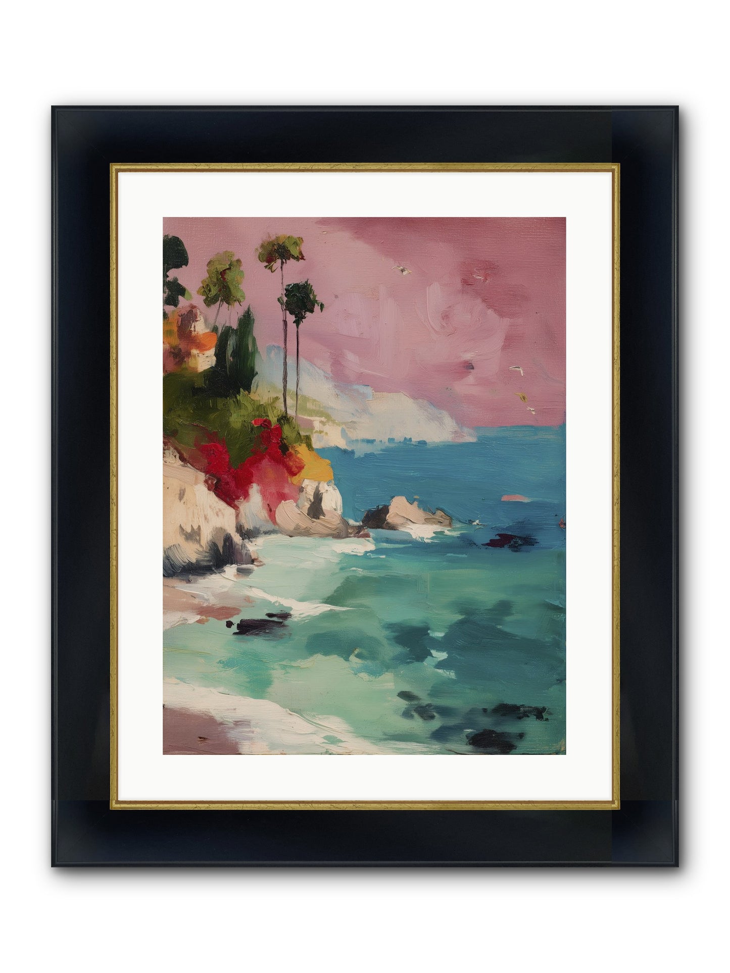 Ocean's Breath Framed Print - Wide Black w/Gold 18x24
