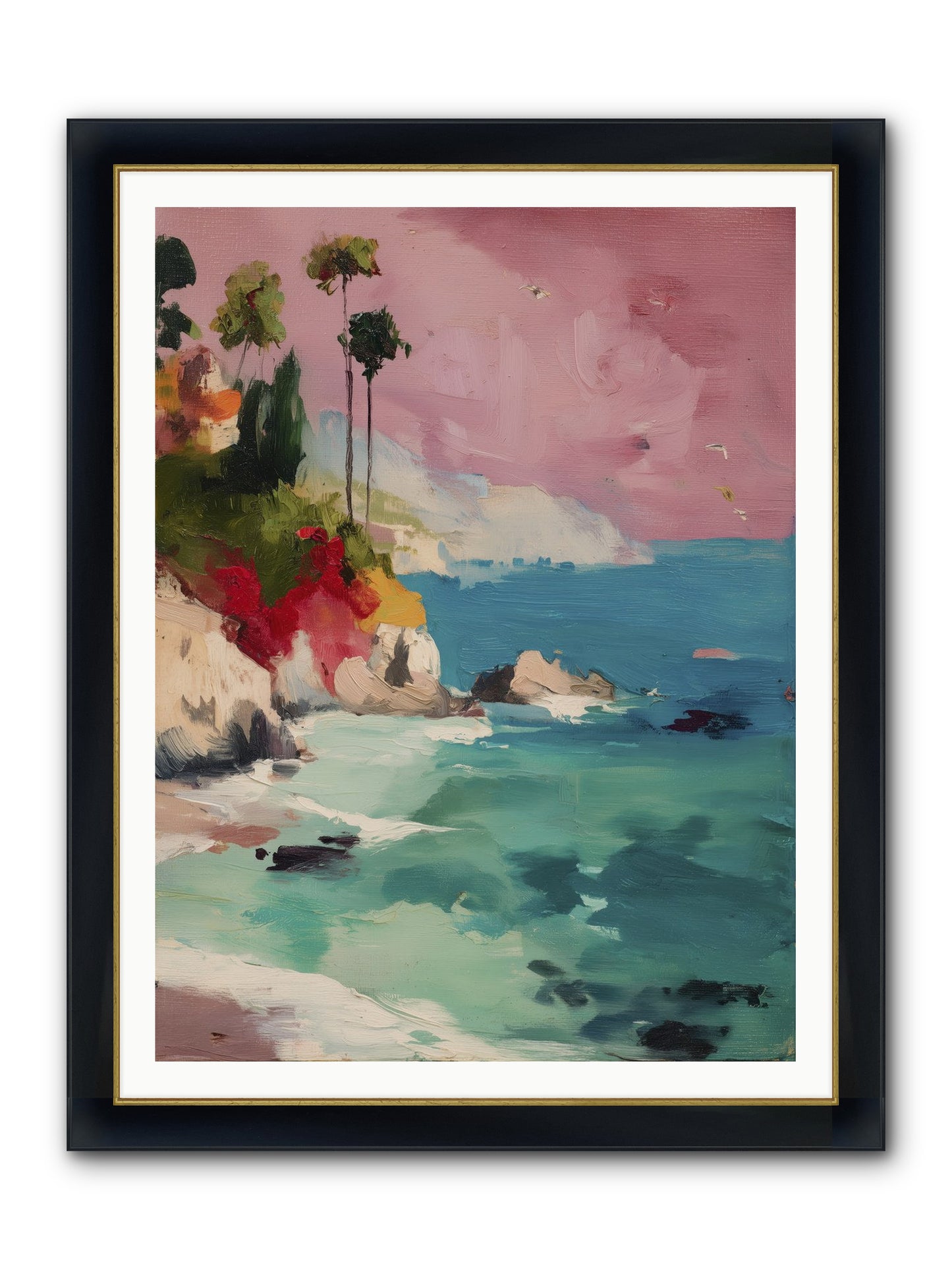Ocean's Breath Framed Print - Wide Black w/Gold 36x48