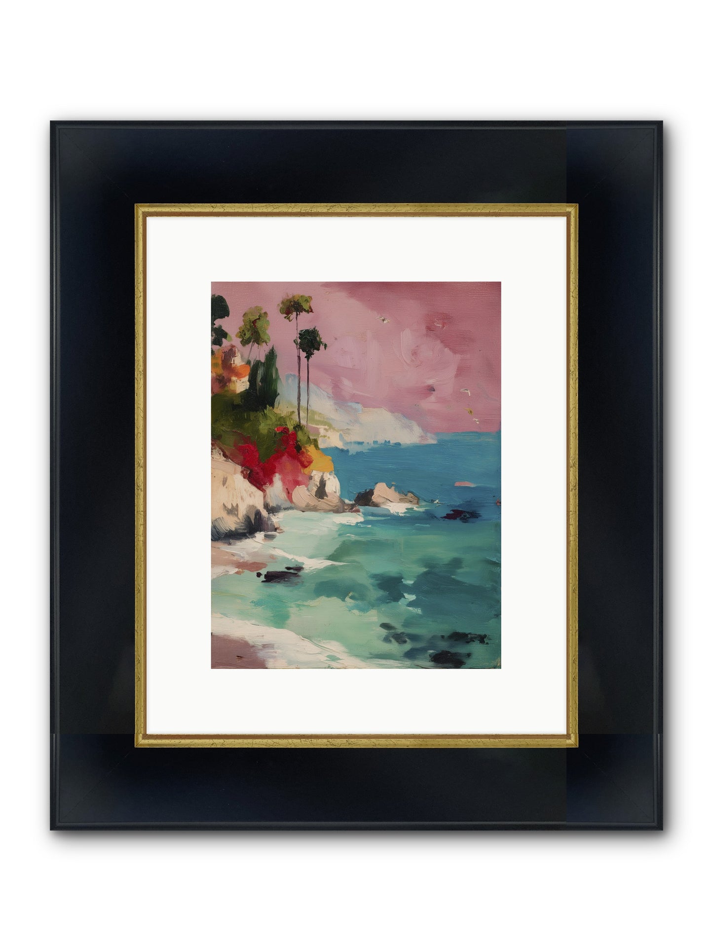 Ocean's Breath Framed Print - Wide Black w/Gold 9x12
