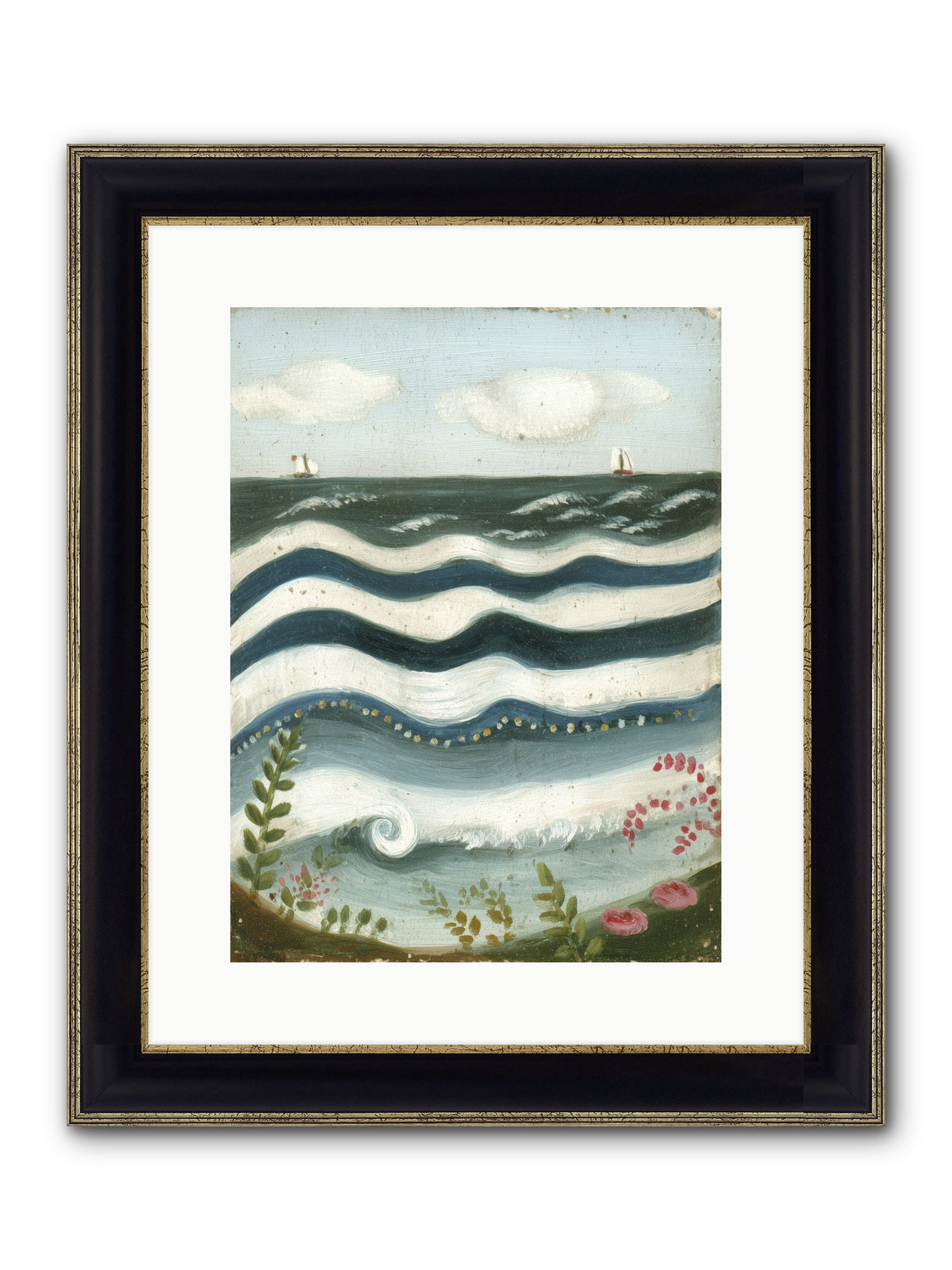 Ocean's Brush Framed Print - Black & Gold 12x16