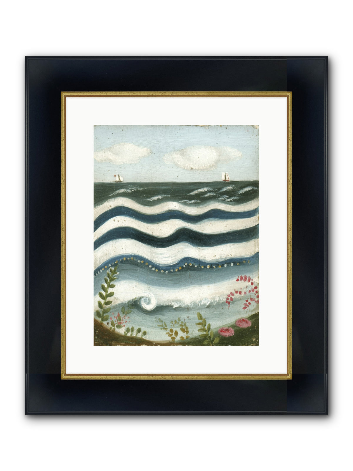 Ocean's Brush Framed Print - Wide Black w/Gold 12x16