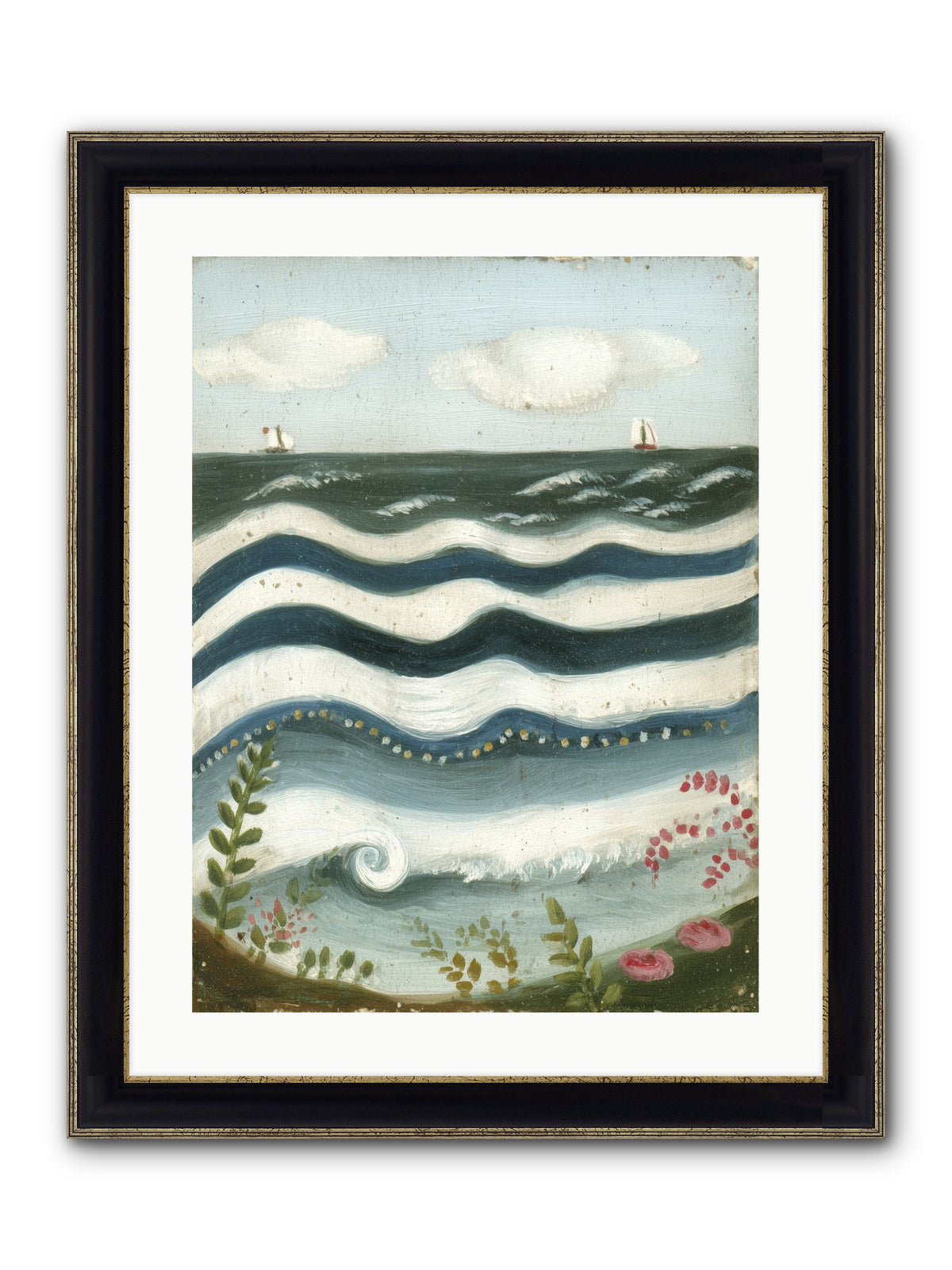 Ocean's Brush Framed Print - Black & Gold 18x24