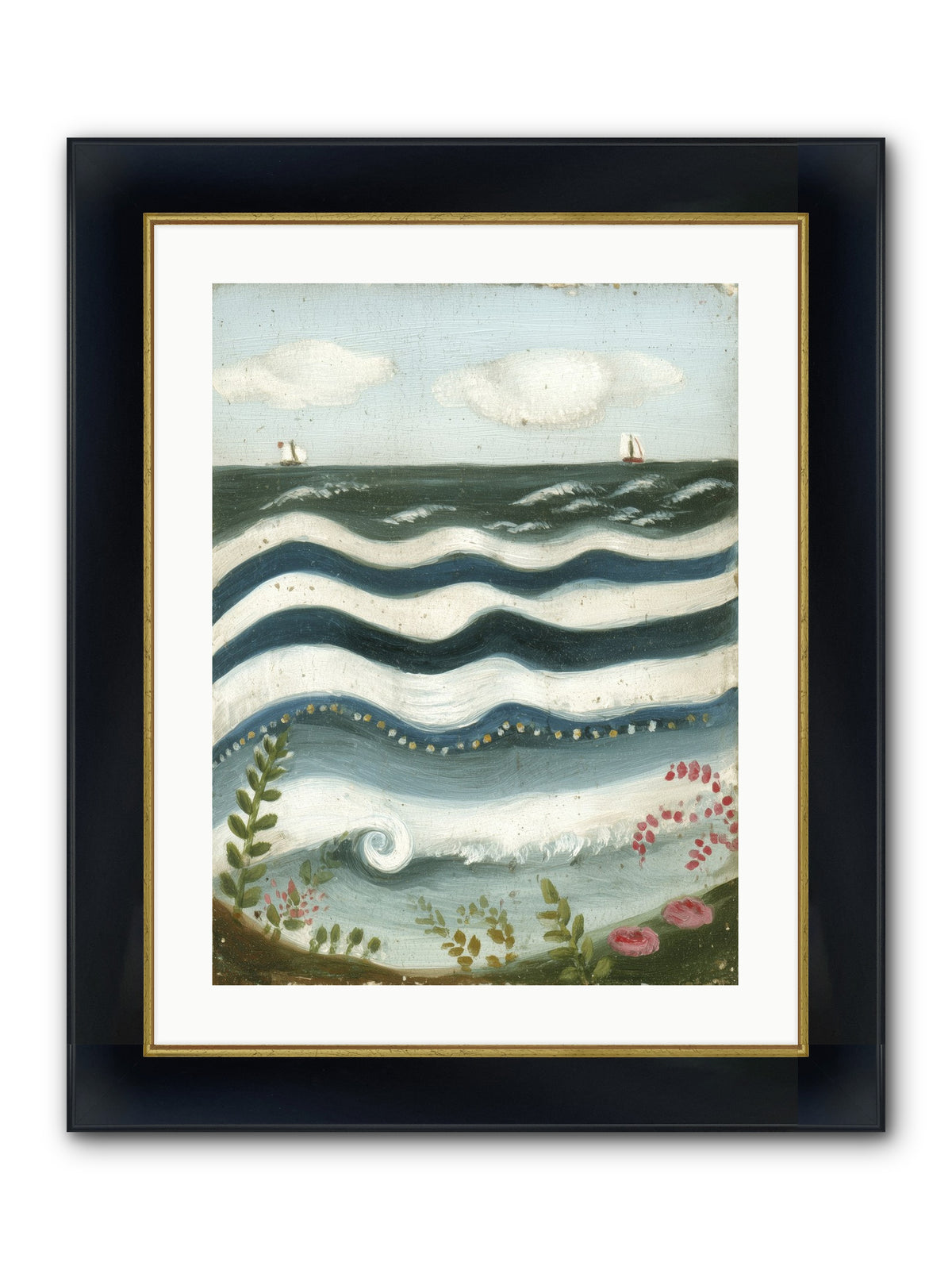 Ocean's Brush Framed Print - Wide Black w/Gold 18x24