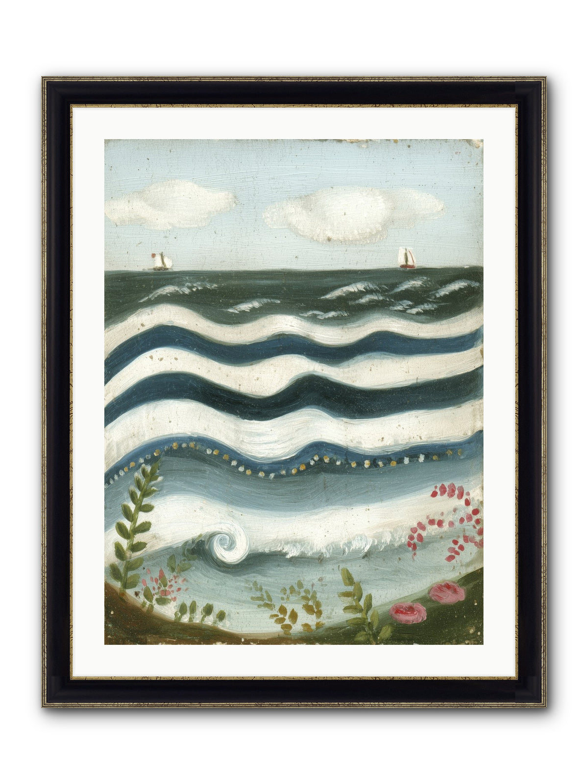 Ocean's Brush Framed Print - Black & Gold 24x32