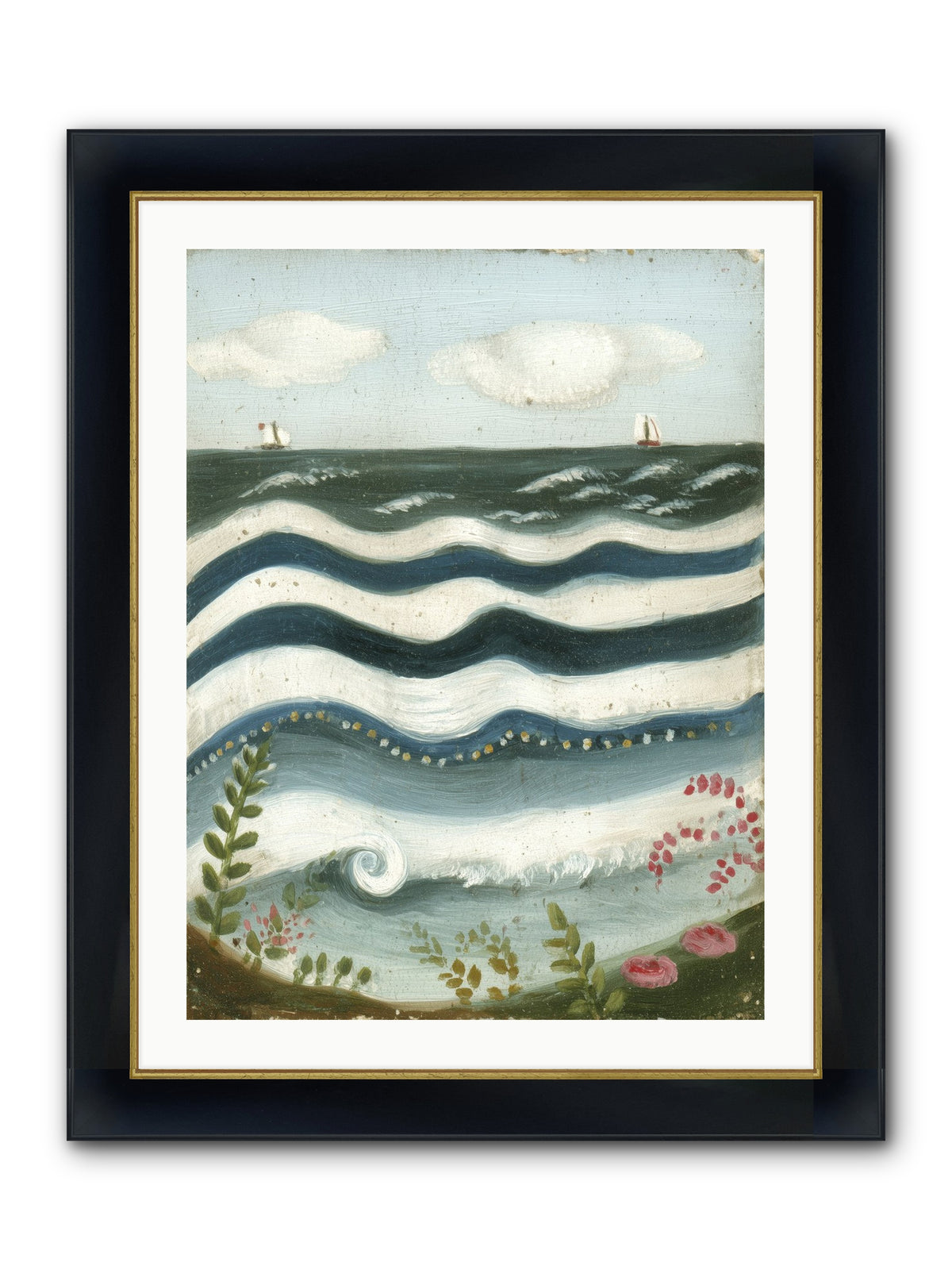 Ocean's Brush Framed Print - Wide Black w/Gold 24x32