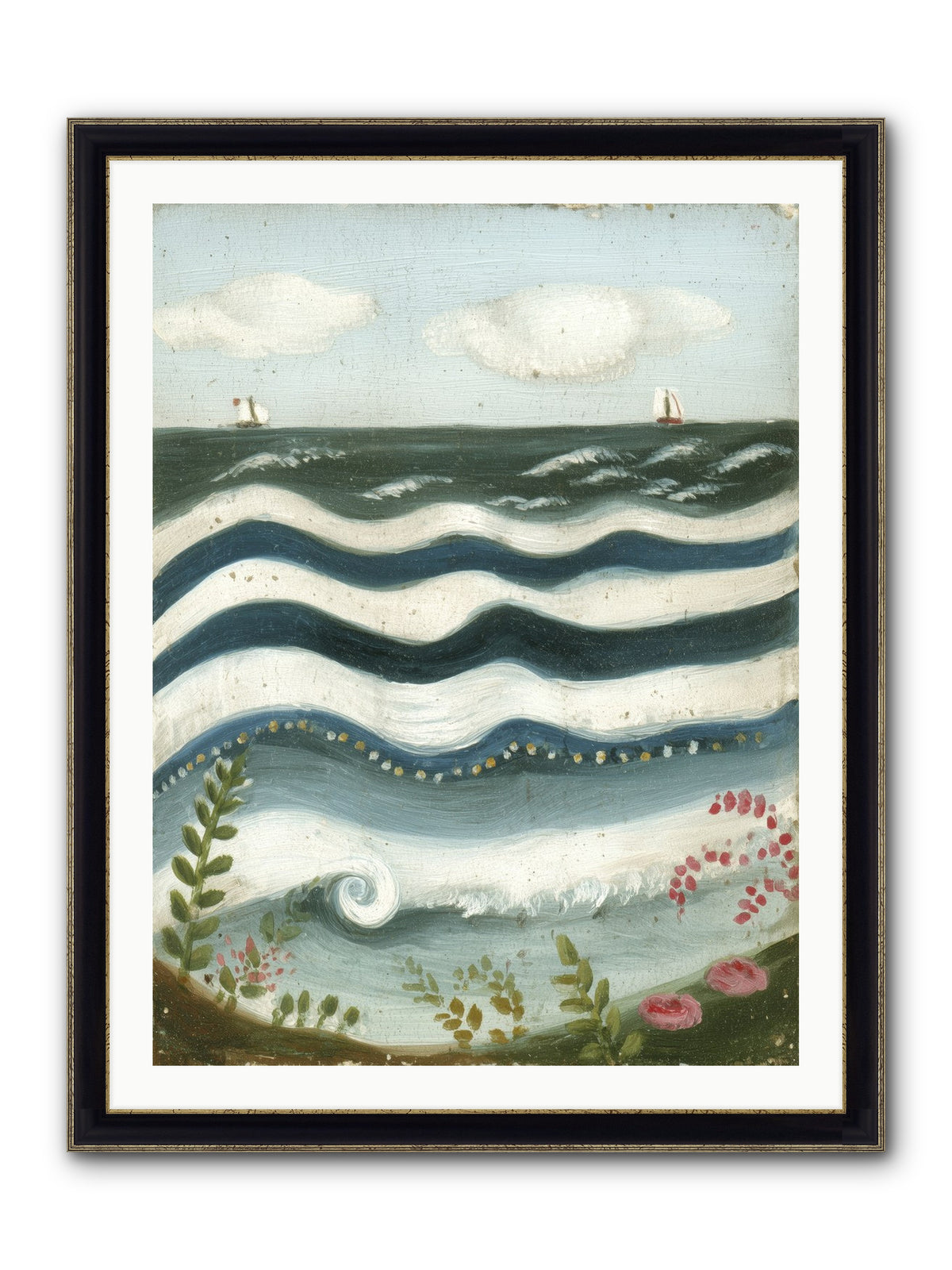 Ocean's Brush Framed Print - Black & Gold 30x40