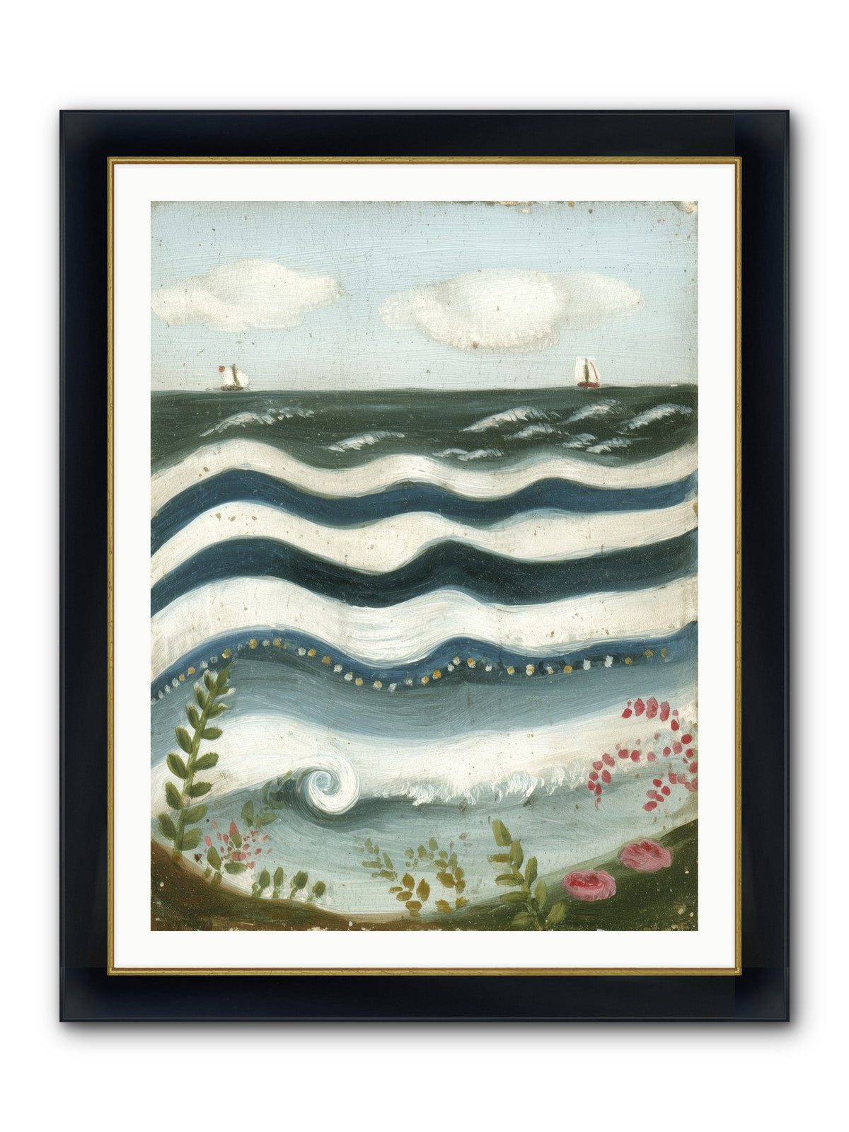 Ocean's Brush Framed Print - Wide Black w/Gold 30x40