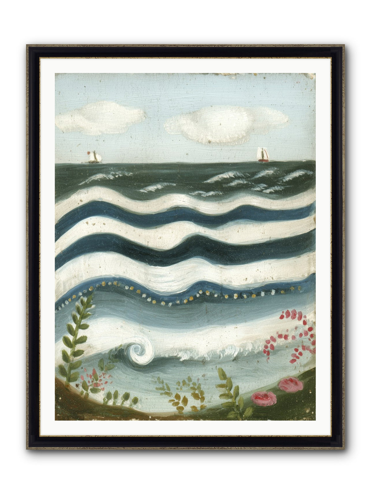 Ocean's Brush Framed Print - Black & Gold 36x48
