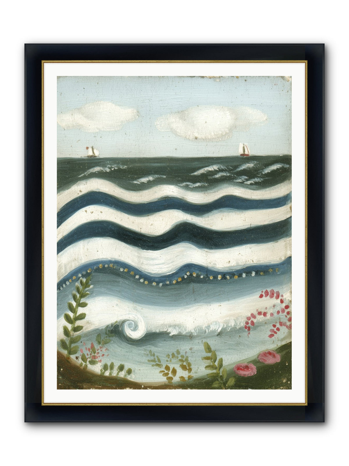 Ocean's Brush Framed Print - Wide Black w/Gold 36x48
