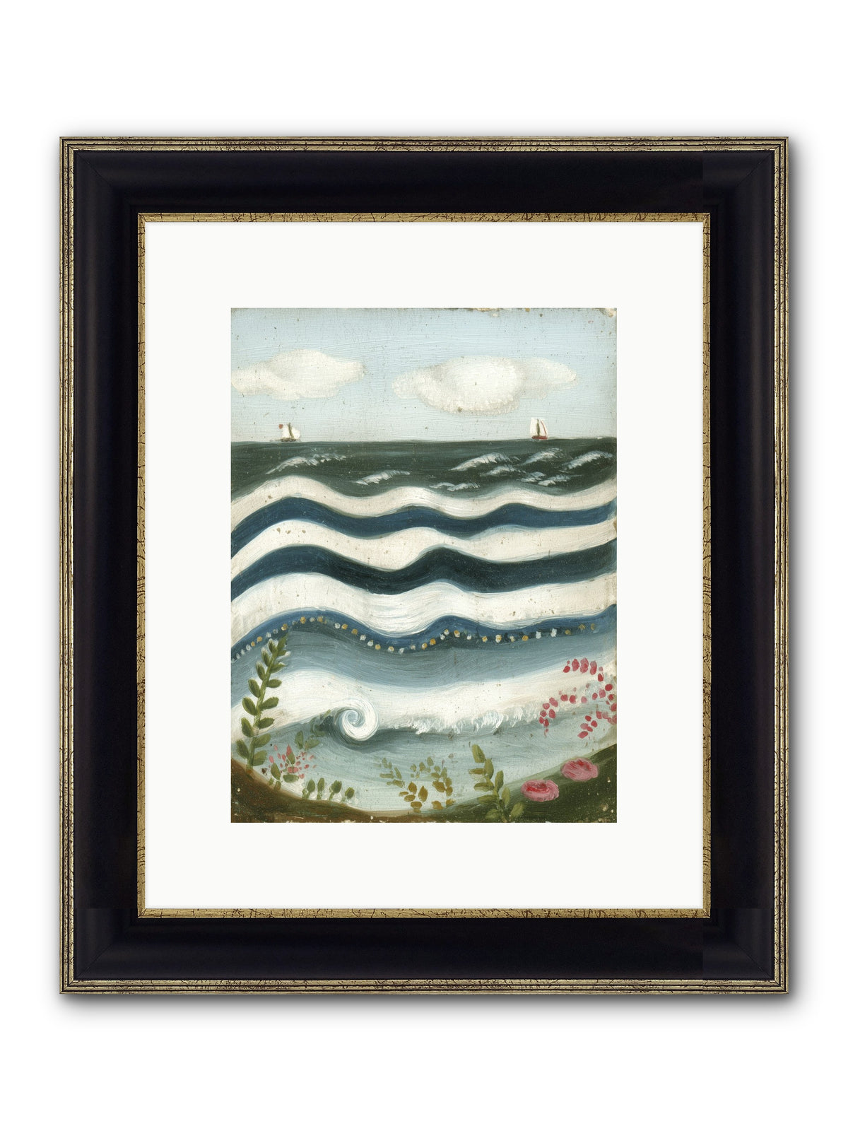 Ocean's Brush Framed Print - Black & Gold 9x12