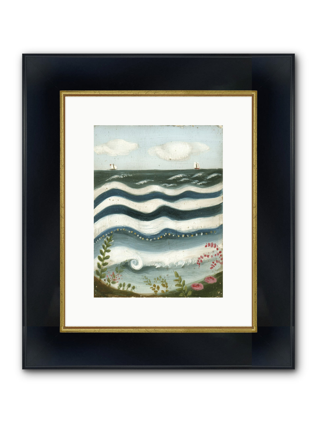 Ocean's Brush Framed Print - Wide Black w/Gold 9x12