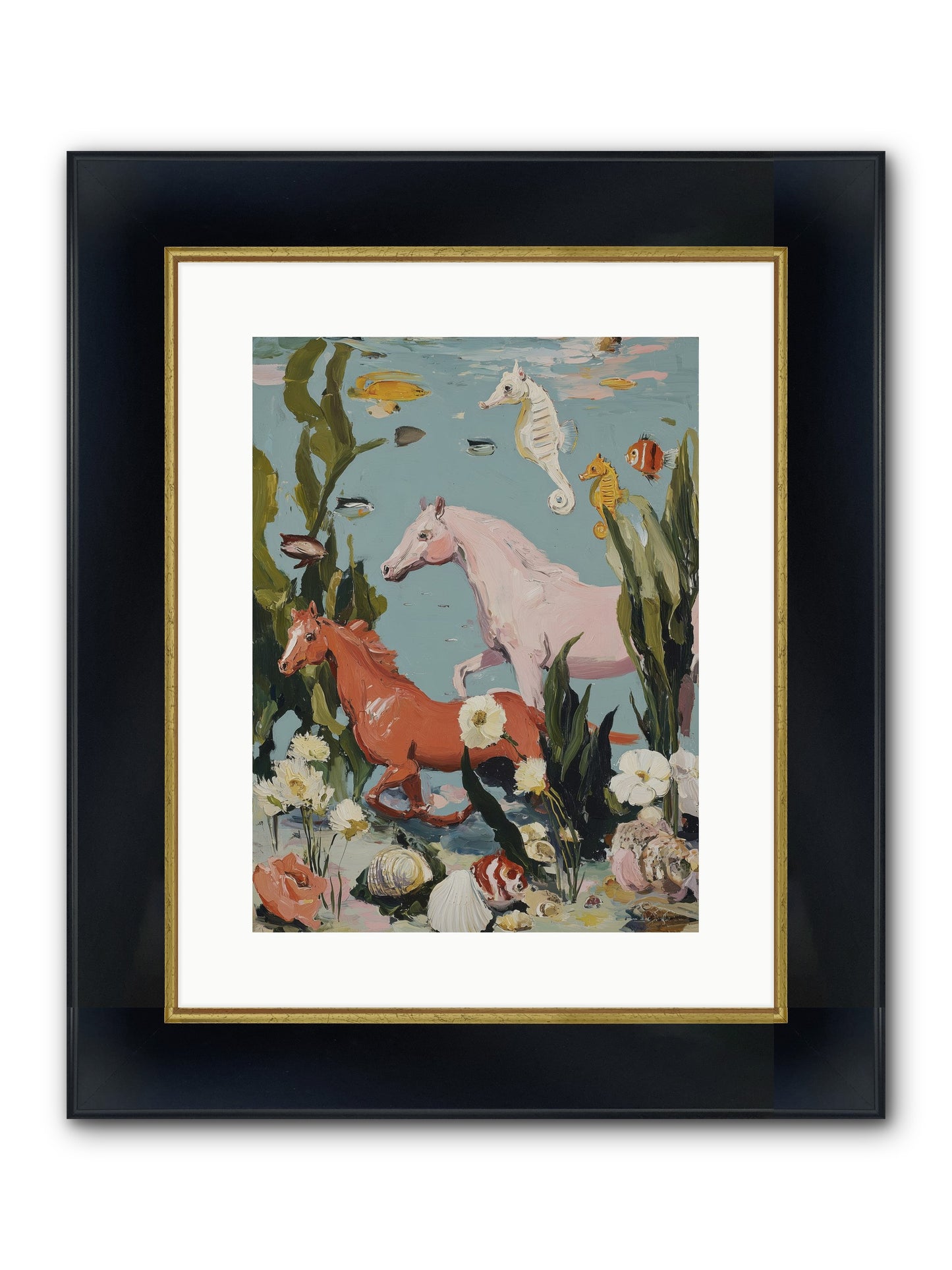 Ocean's Cavalry Framed Print - Wide Black w/Gold 12x16