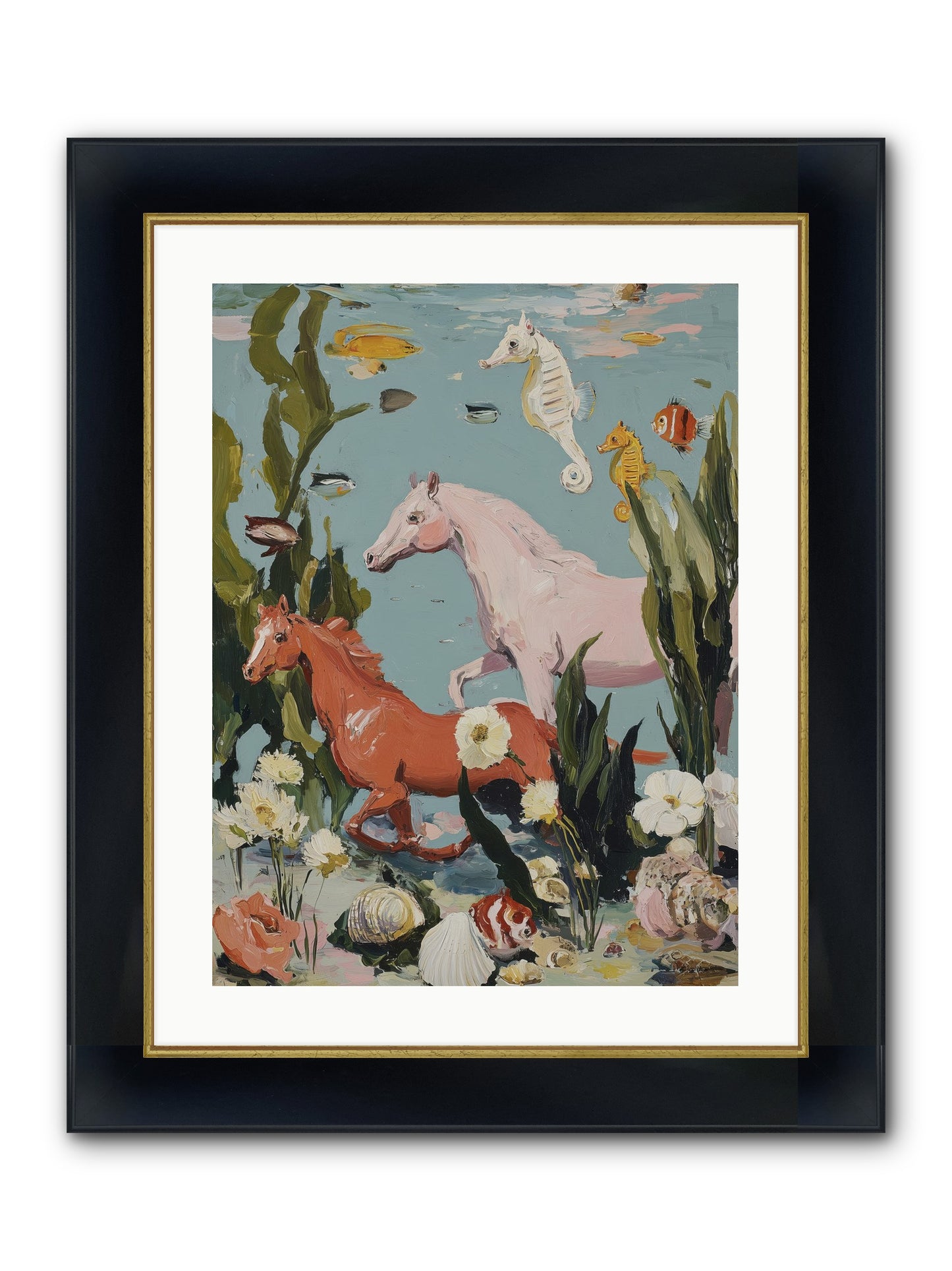 Ocean's Cavalry Framed Print - Wide Black w/Gold 18x24