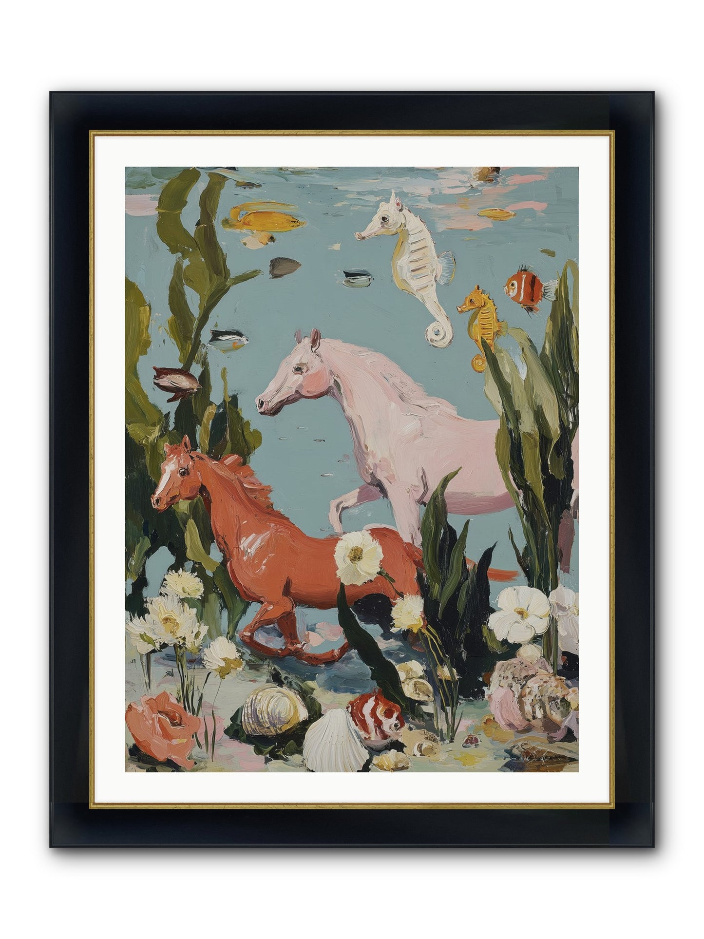 Ocean's Cavalry Framed Print - Wide Black w/Gold 30x40