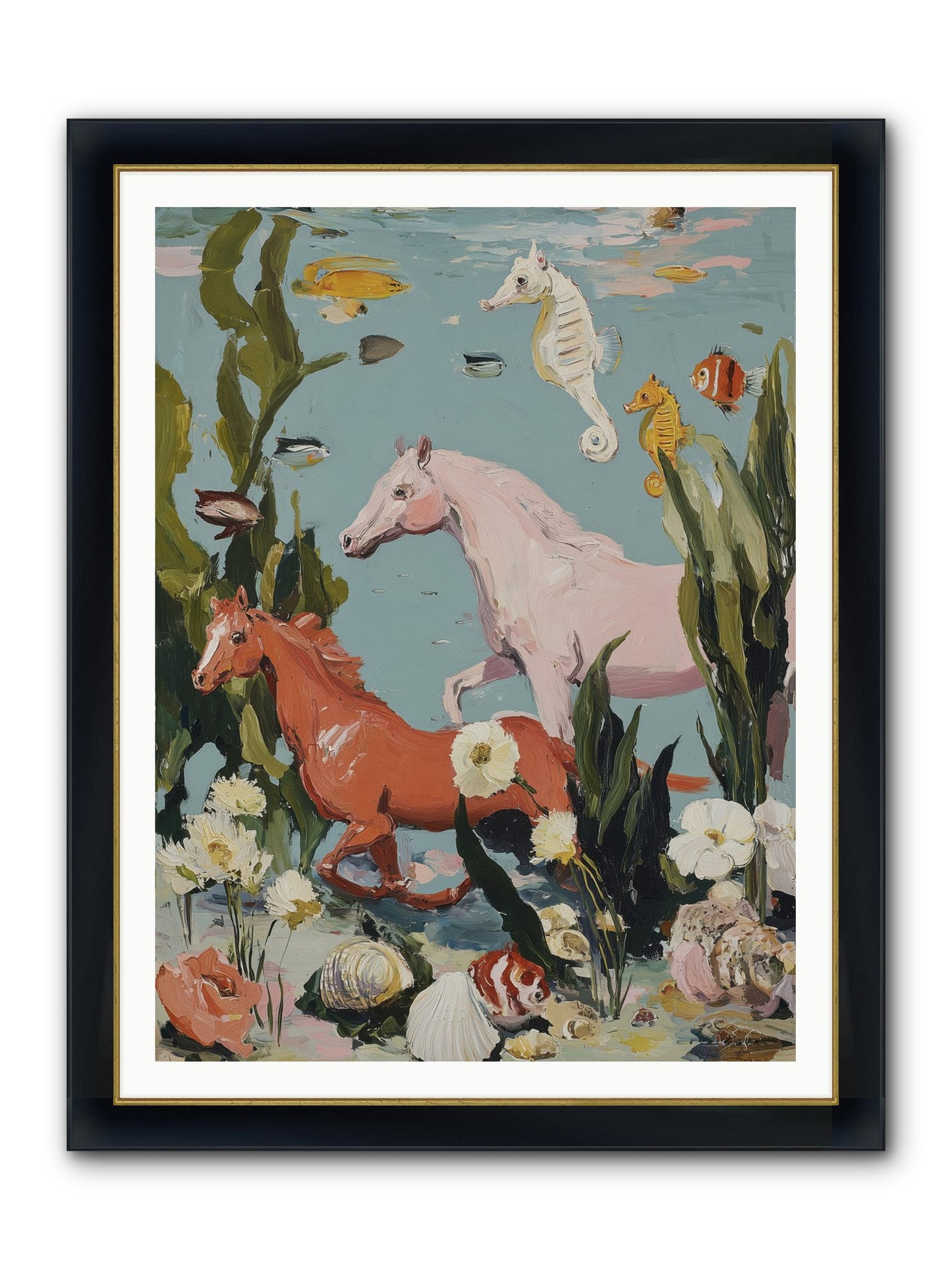 Ocean's Cavalry Framed Print - Wide Black w/Gold 36x48