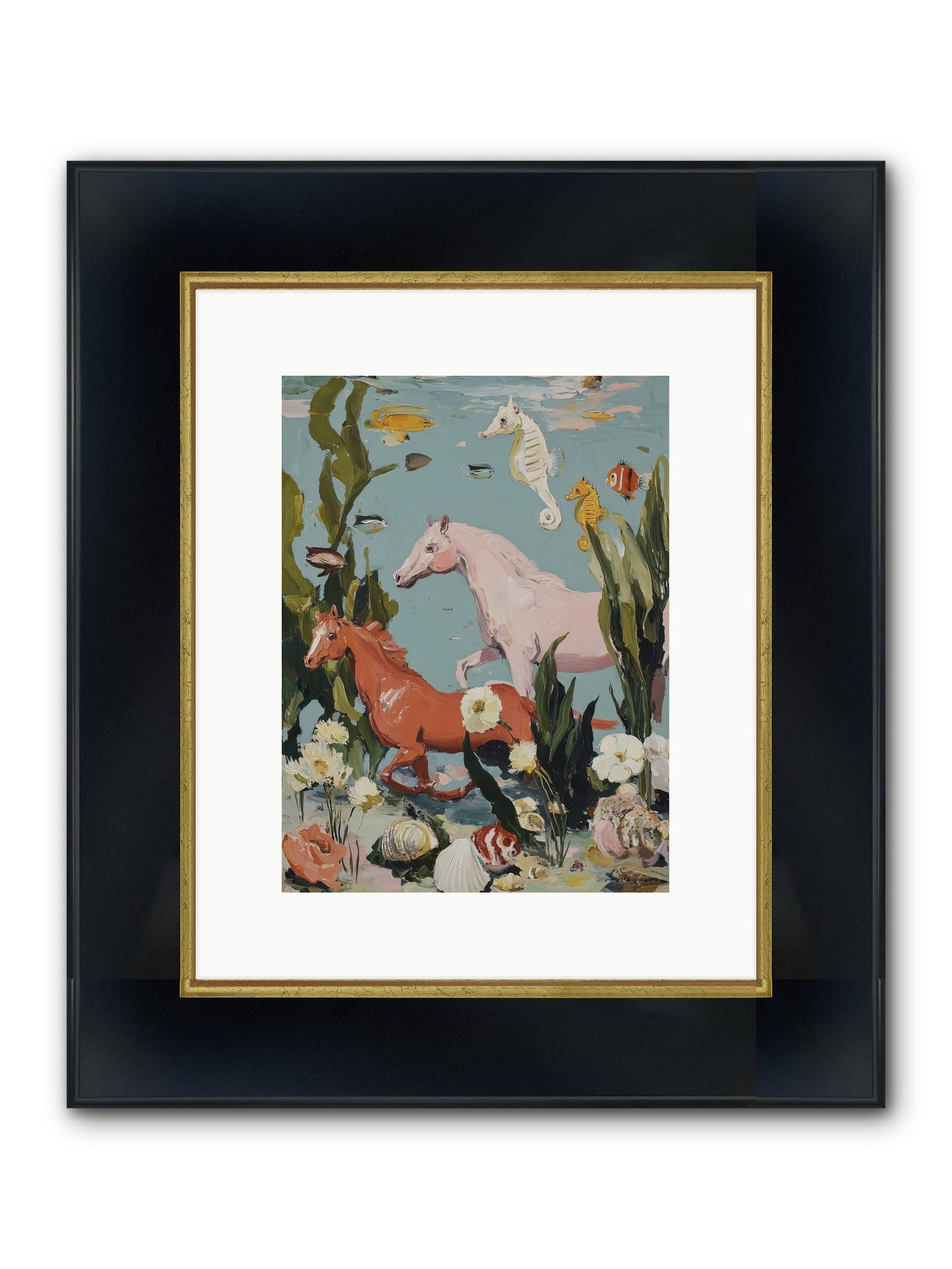 Ocean's Cavalry Framed Print - Wide Black w/Gold 9x12