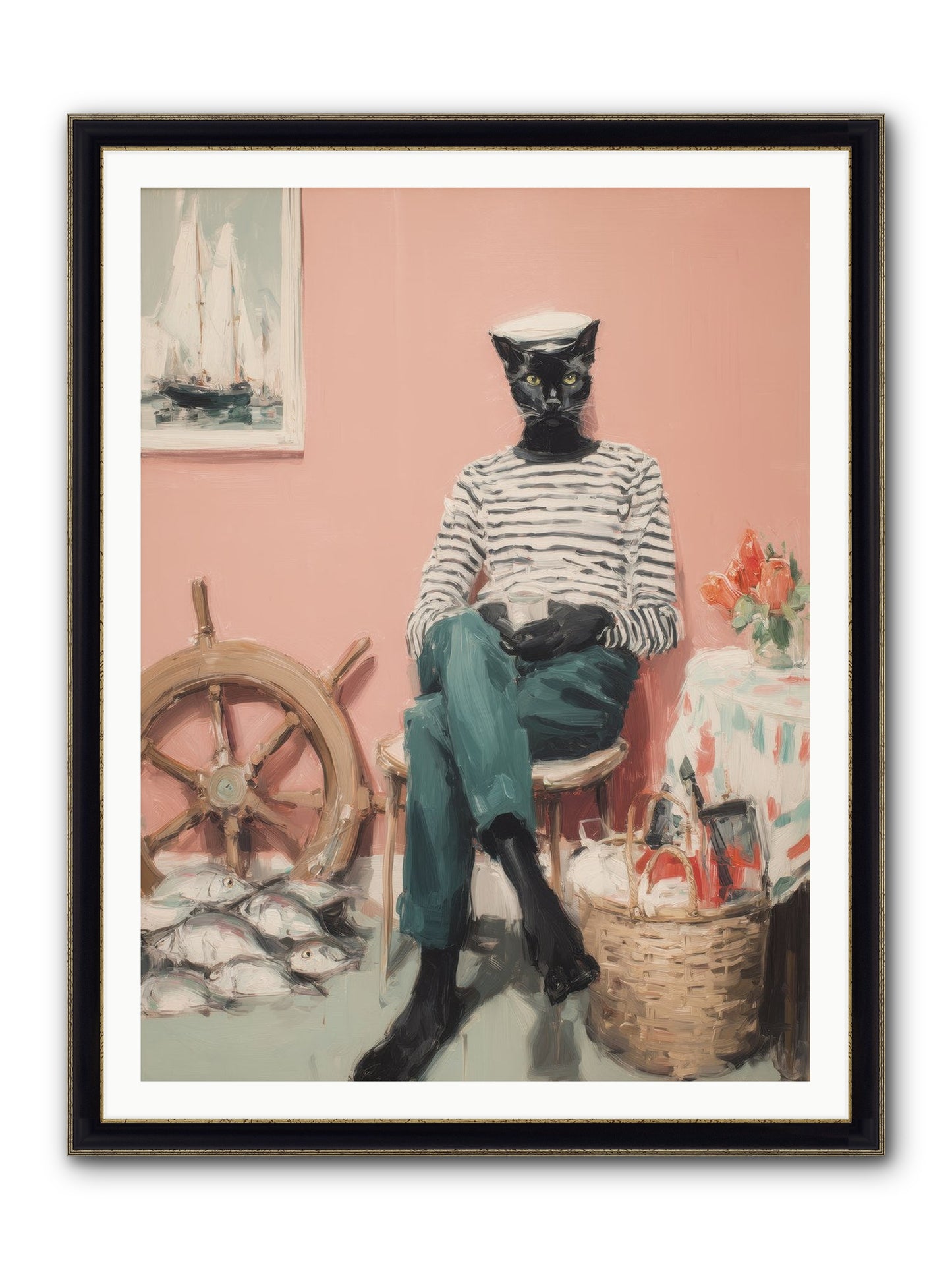 Ocean Wanderer Framed Print - Black & Gold 36x48