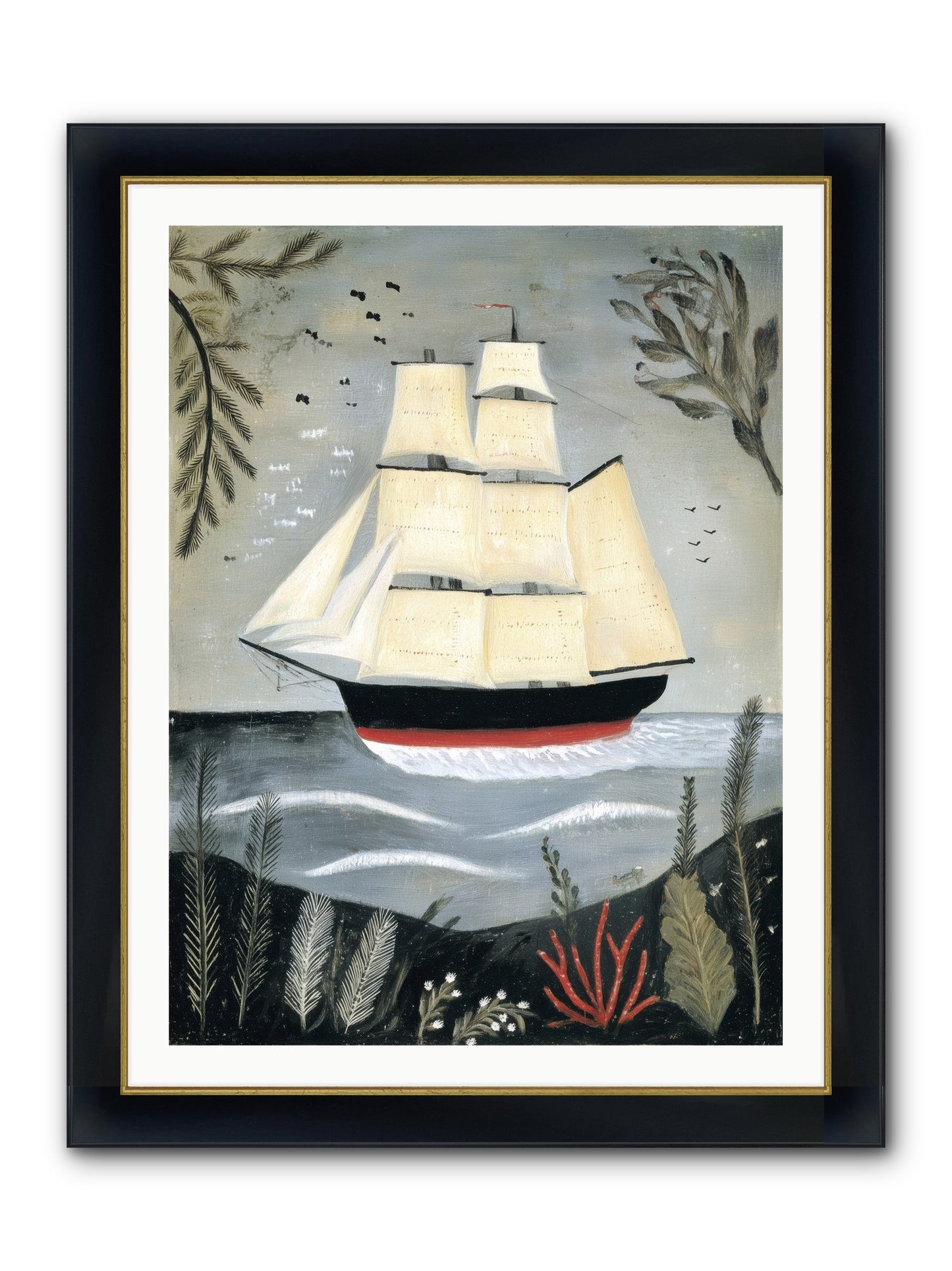 Ocean Whisper Framed Print - Wide Black w/Gold 30x40