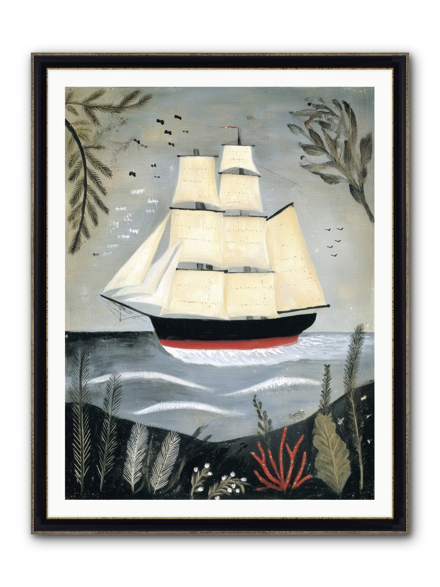 Ocean Whisper Framed Print - Black & Gold 36x48