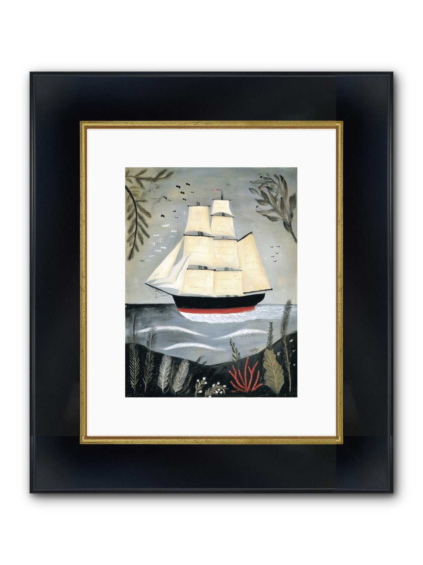 Ocean Whisper Framed Print - Wide Black w/Gold 9x12