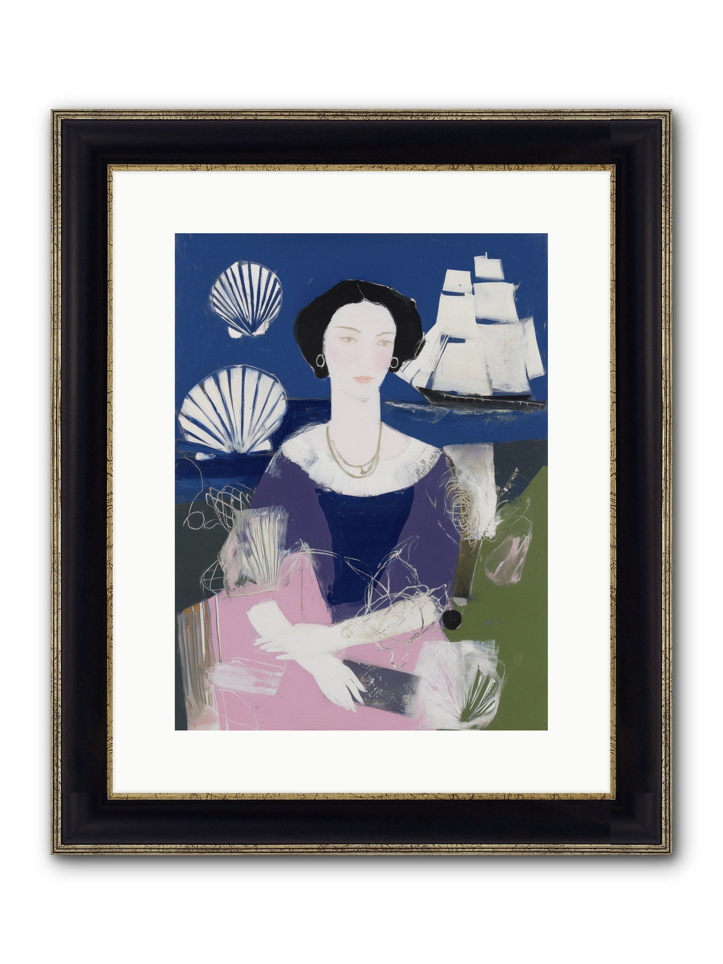 Oceanic Goddess Framed Print - Black & Gold 12x16