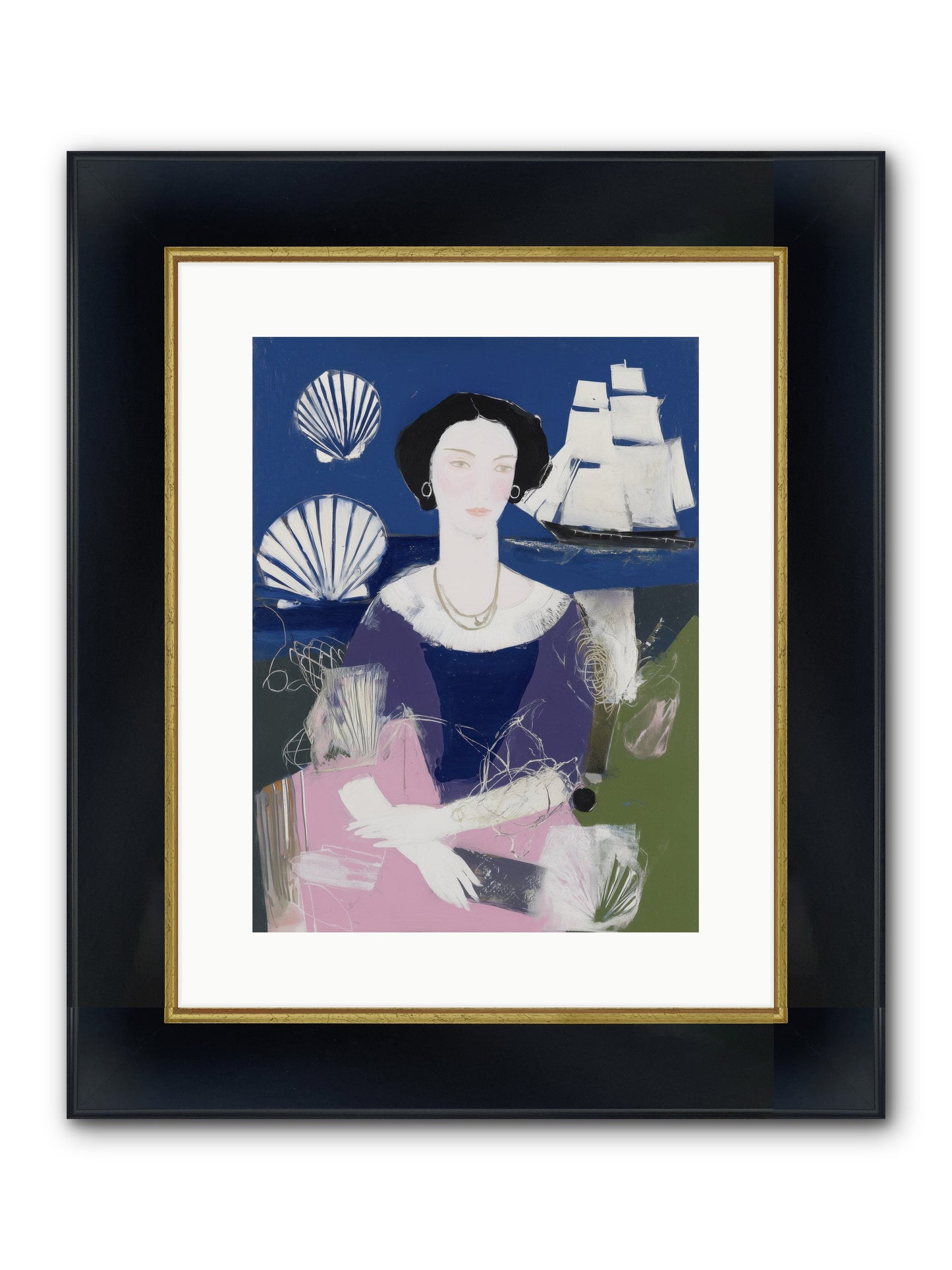 Oceanic Goddess Framed Print - Wide Black w/Gold 12x16