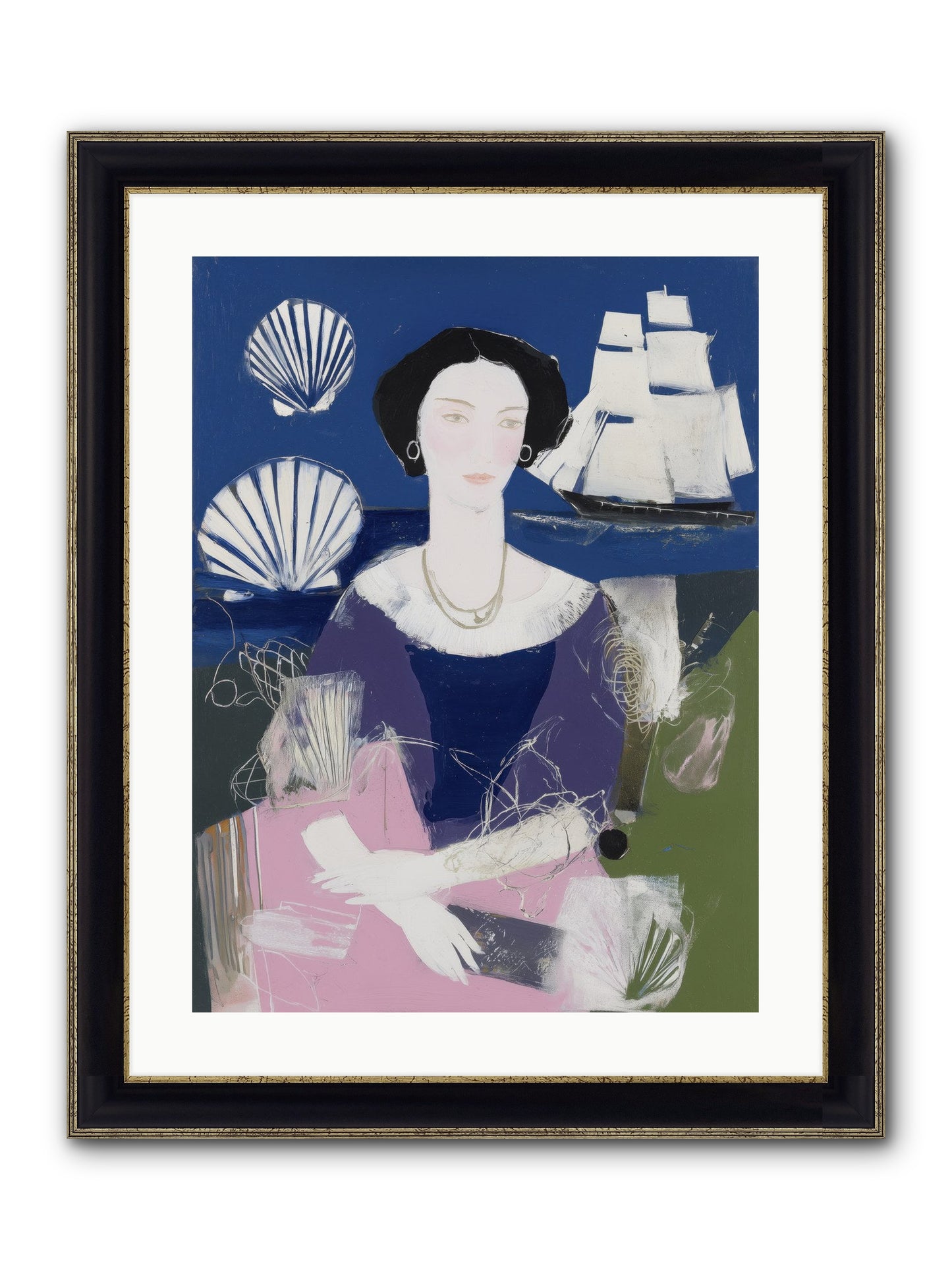 Oceanic Goddess Framed Print - Black & Gold 18x24