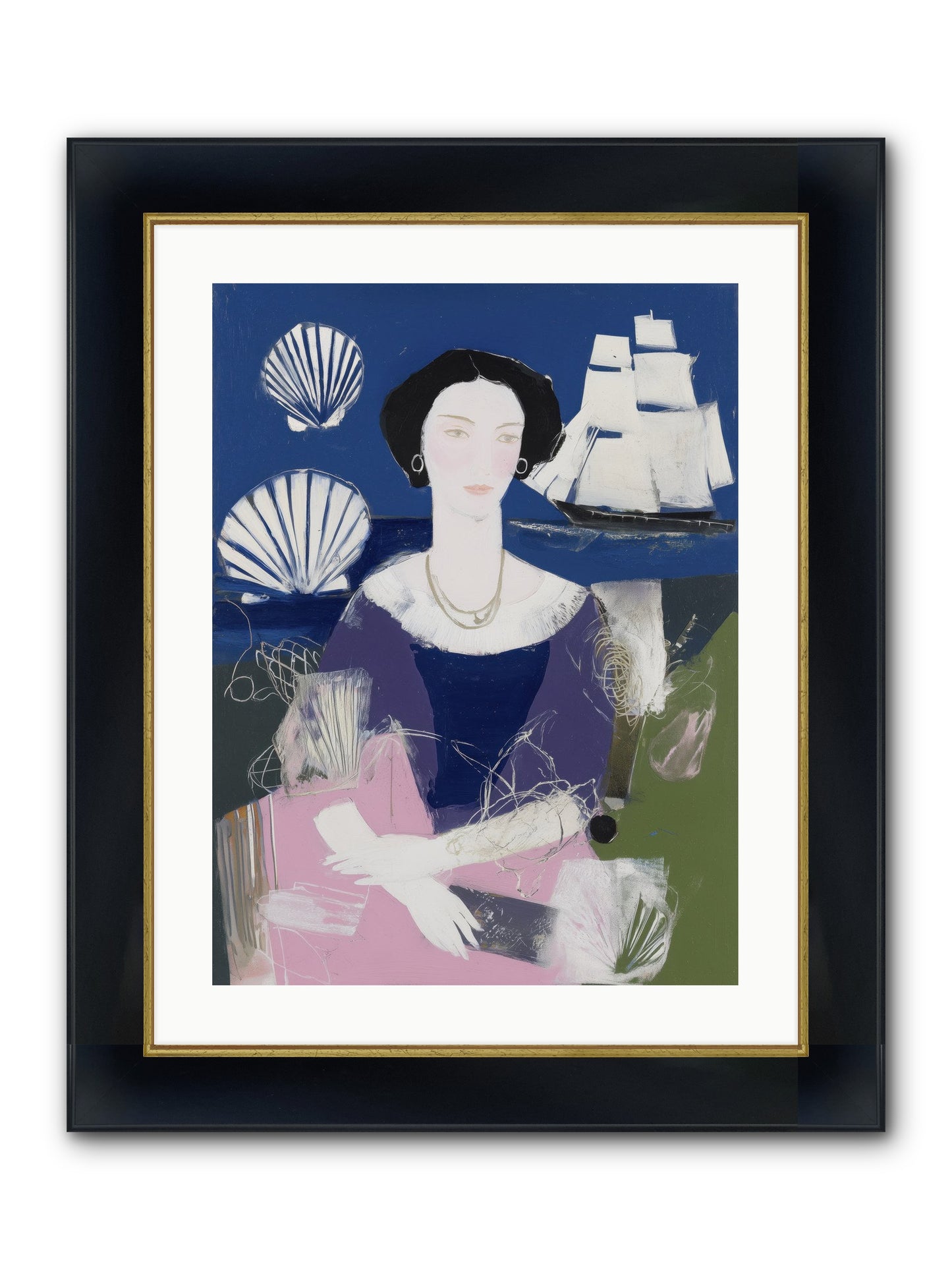 Oceanic Goddess Framed Print - Wide Black w/Gold 18x24