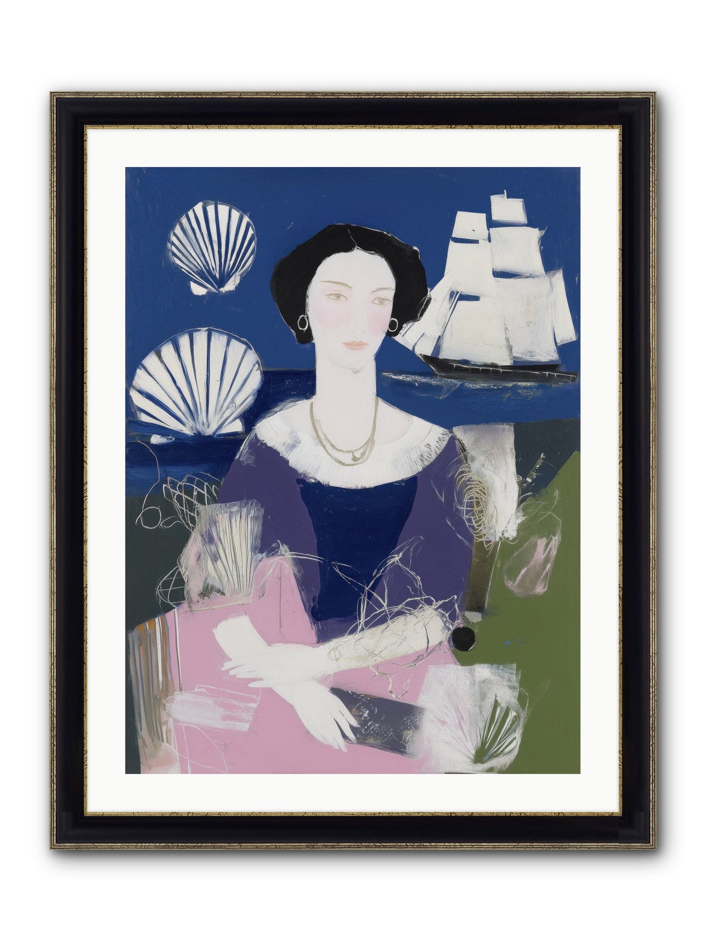 Oceanic Goddess Framed Print - Black & Gold 24x32