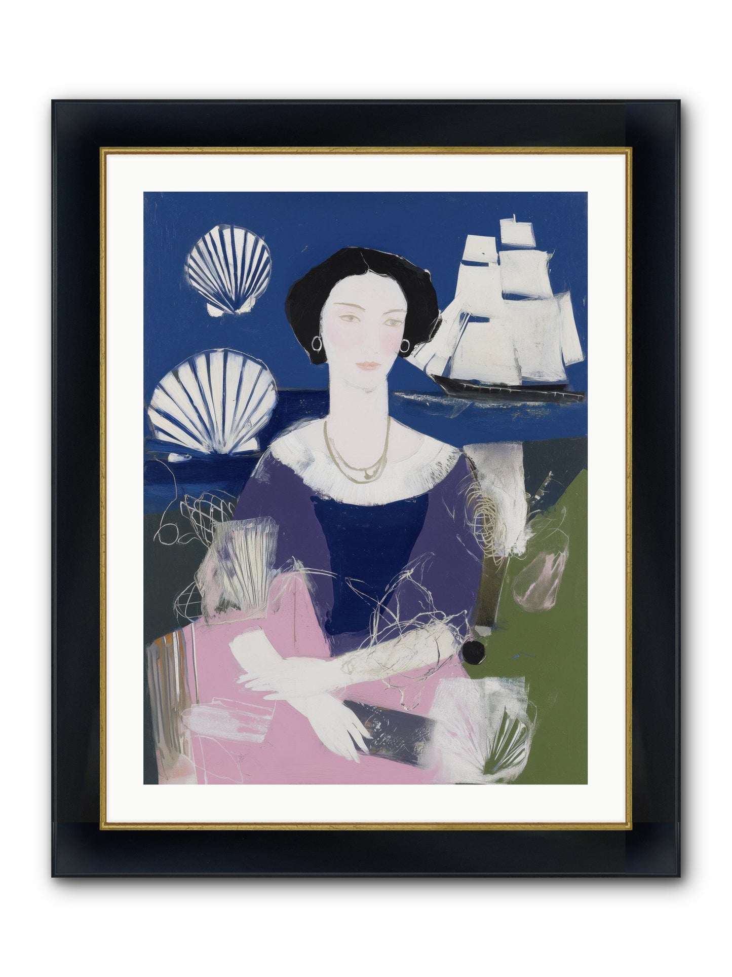 Oceanic Goddess Framed Print - Wide Black w/Gold 24x32