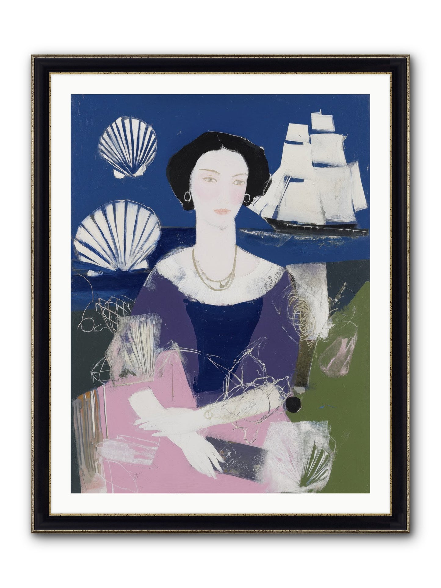 Oceanic Goddess Framed Print - Black & Gold 30x40