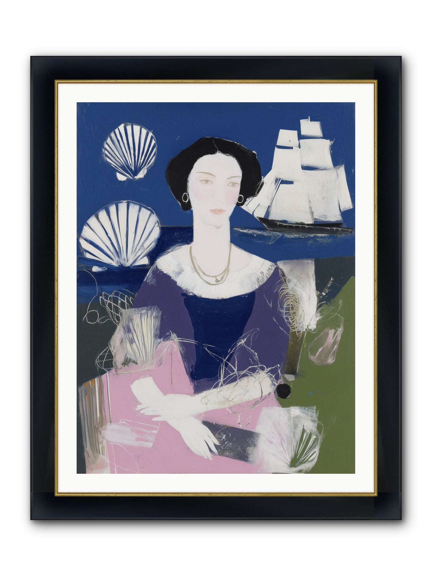 Oceanic Goddess Framed Print - Wide Black w/Gold 30x40