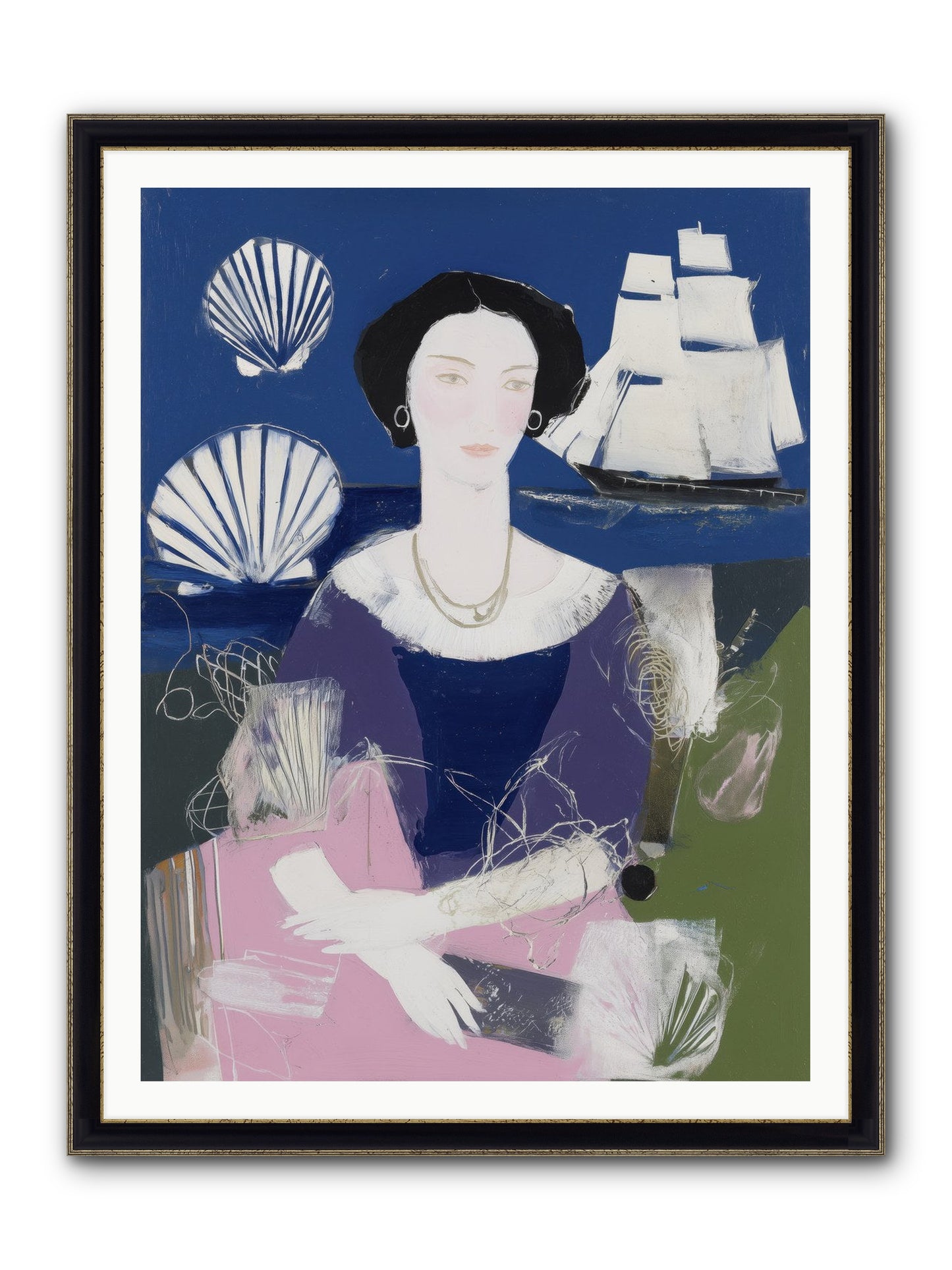 Oceanic Goddess Framed Print - Black & Gold 36x48