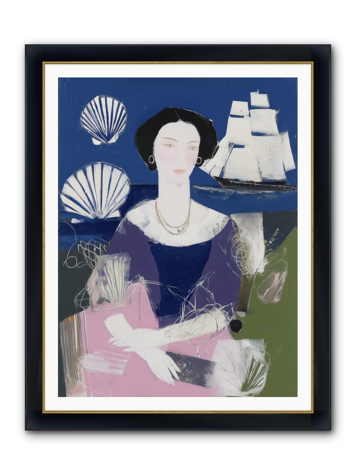 Oceanic Goddess Framed Print - Wide Black w/Gold 36x48