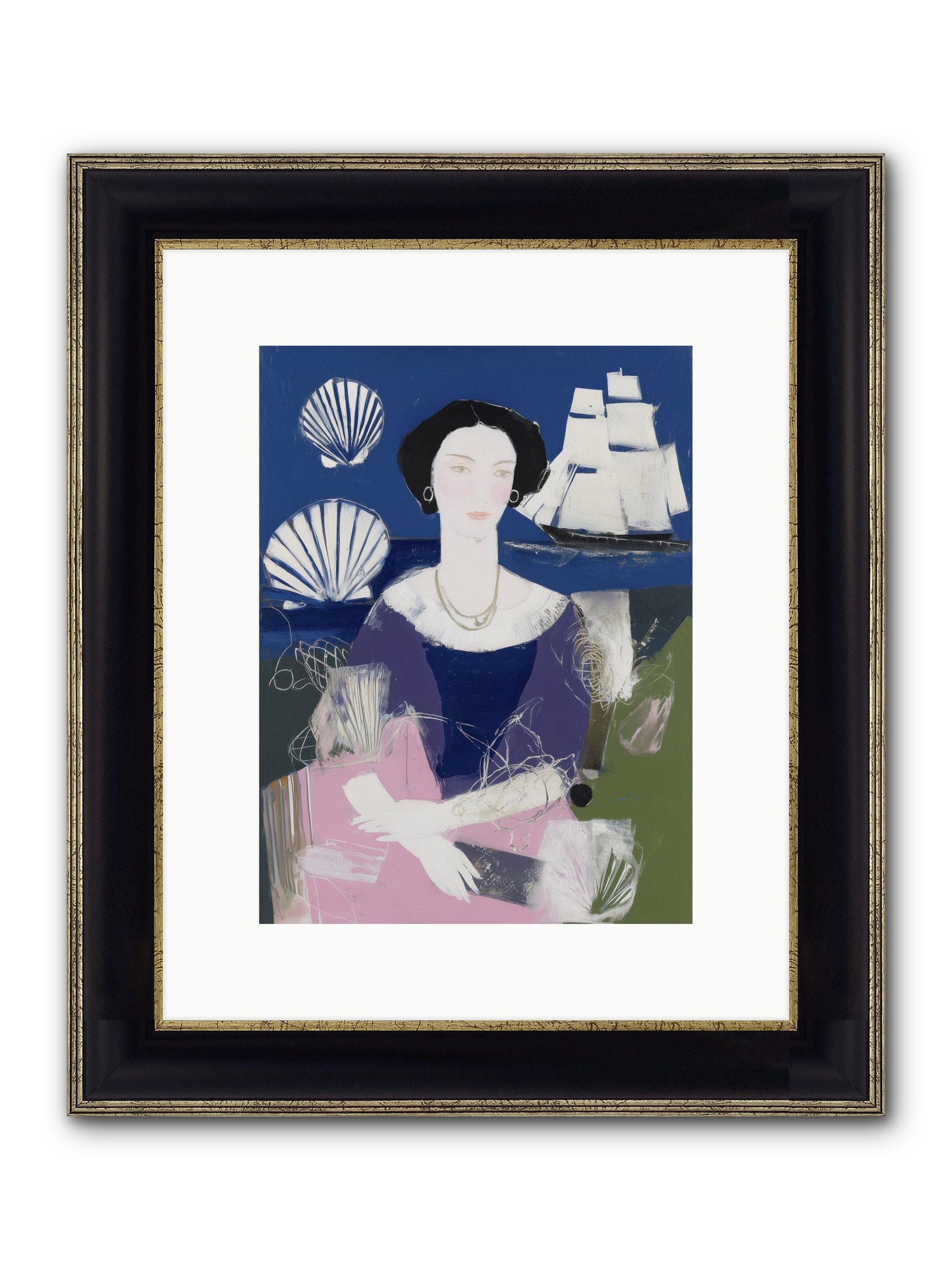 Oceanic Goddess Framed Print - Black & Gold 9x12