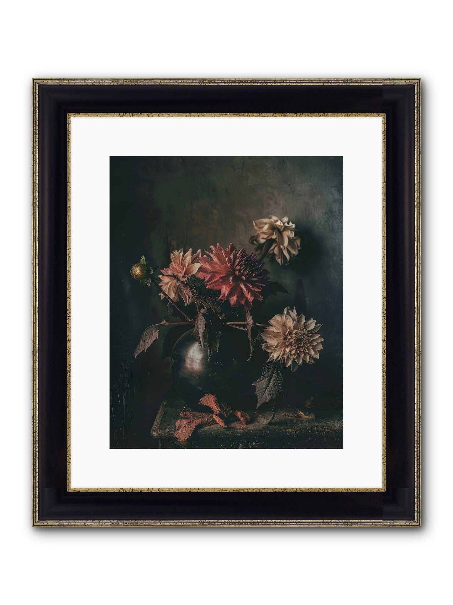 October Bloom Framed Print - Black & Gold 12x15