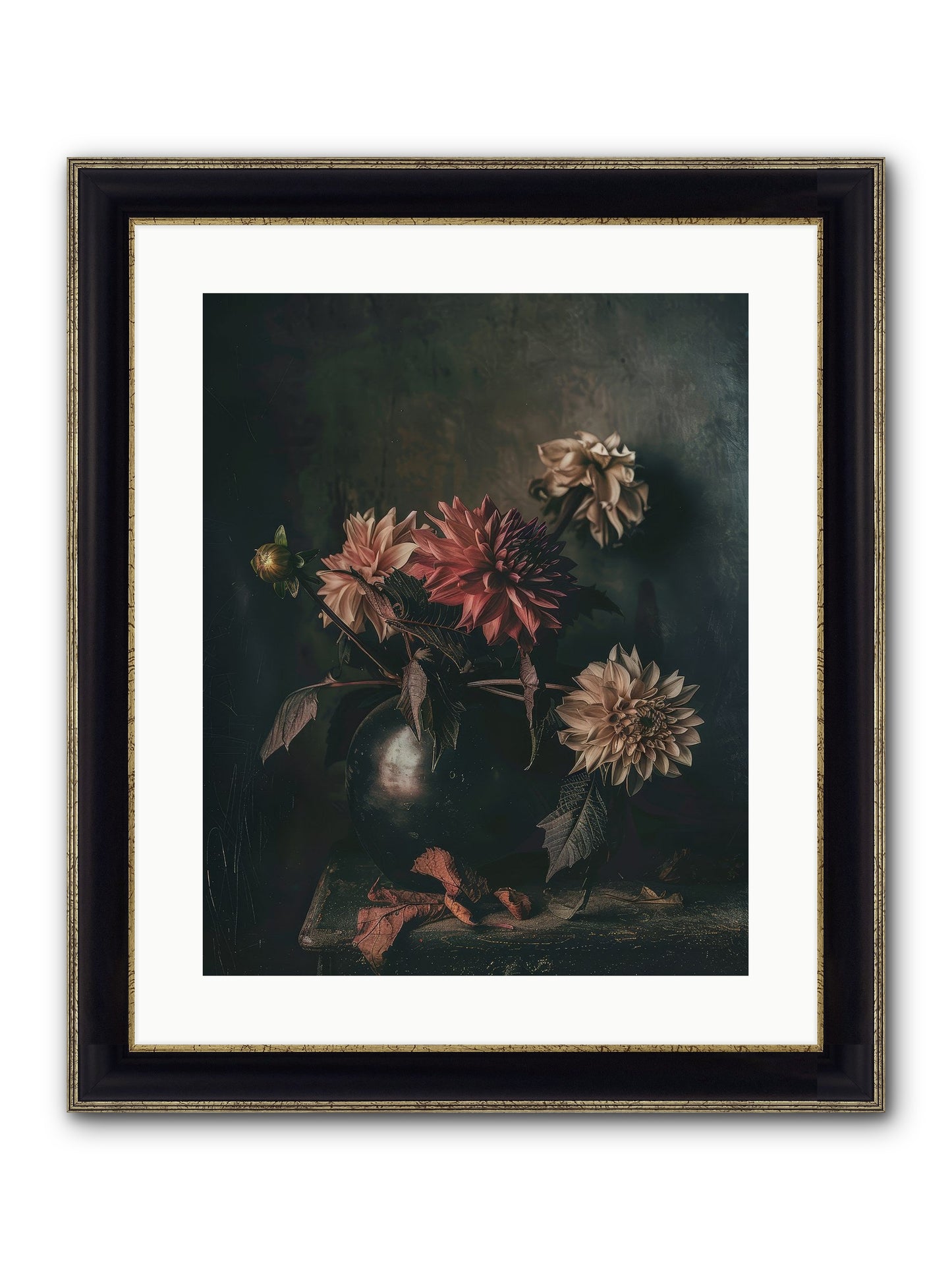 October Bloom Framed Print - Black & Gold 16x20