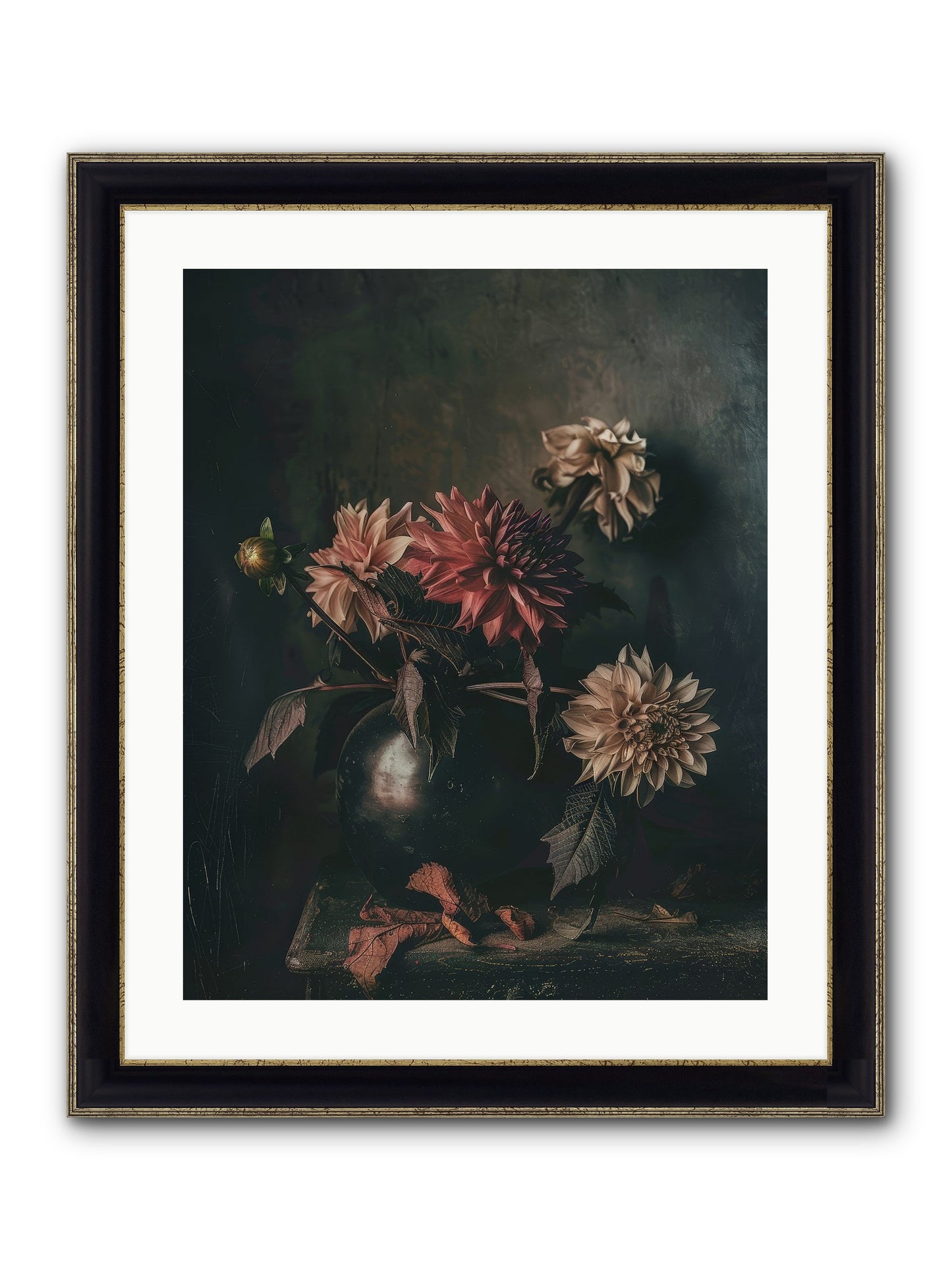 October Bloom Framed Print - Black & Gold 20x25