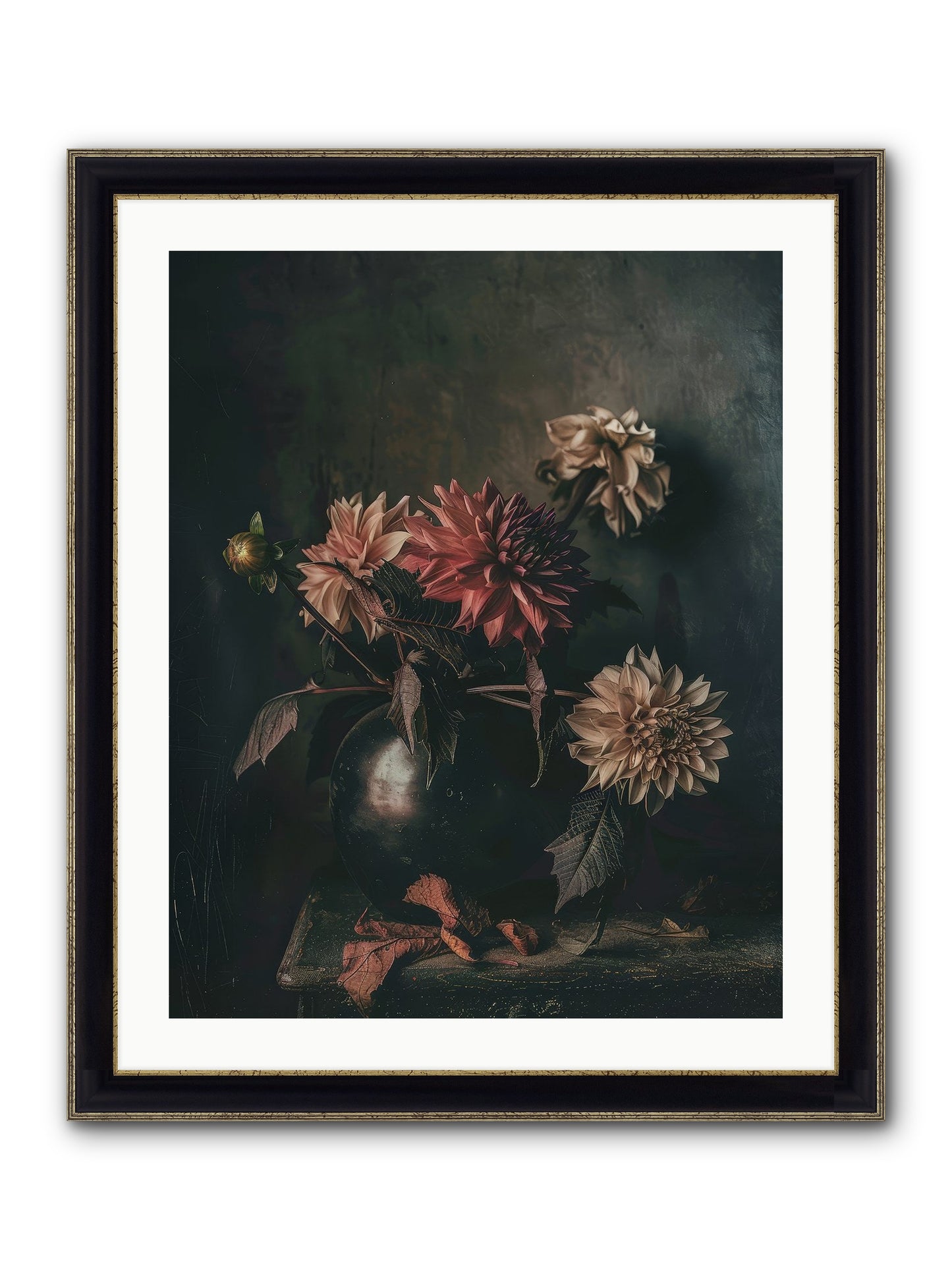 October Bloom Framed Print - Black & Gold 24x30