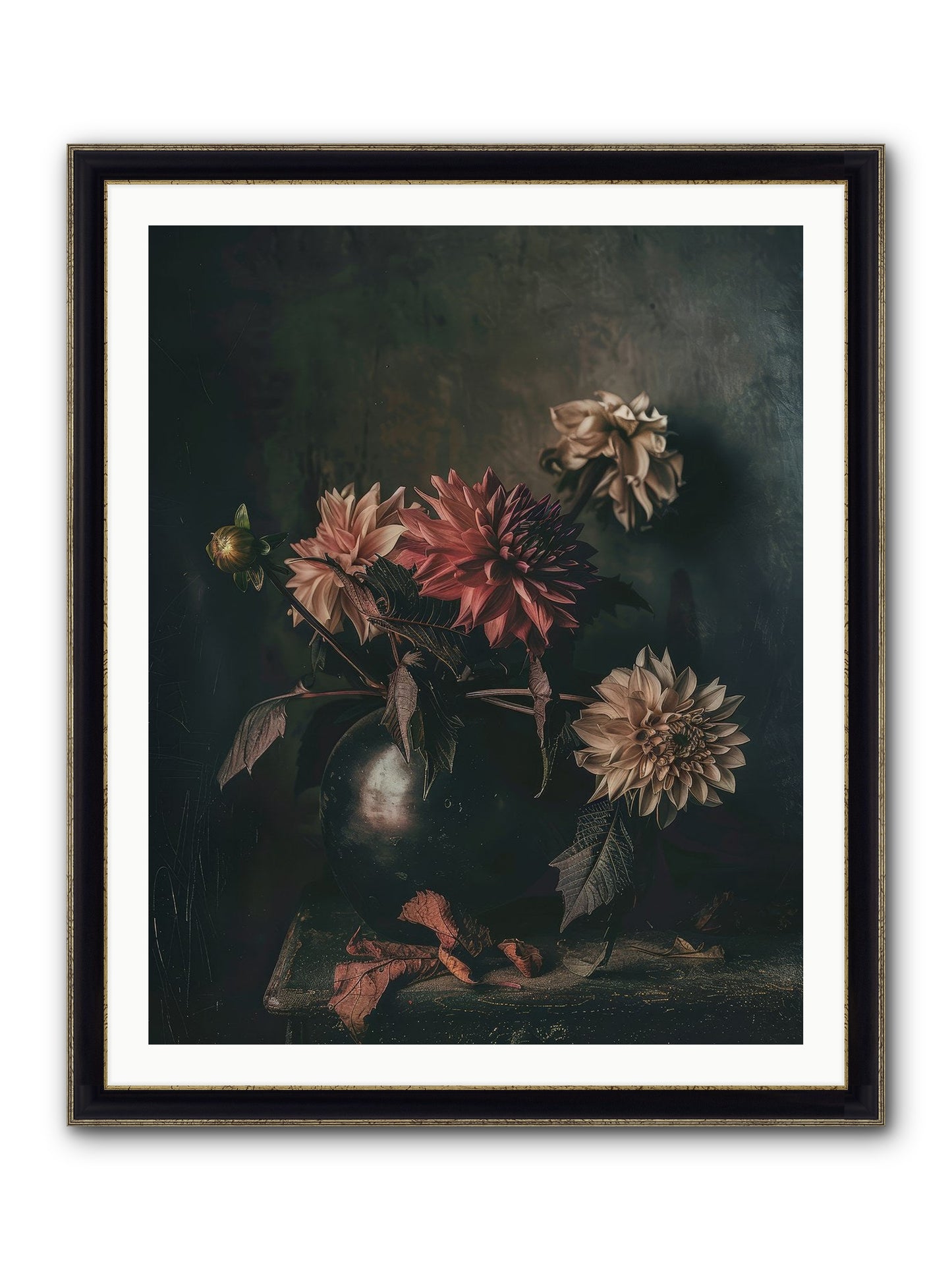 October Bloom Framed Print - Black & Gold 32x40