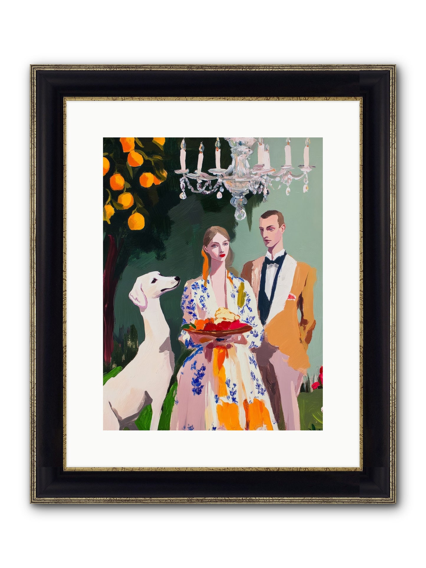 Orange Blossom Ball Framed Print - Black & Gold 12x16