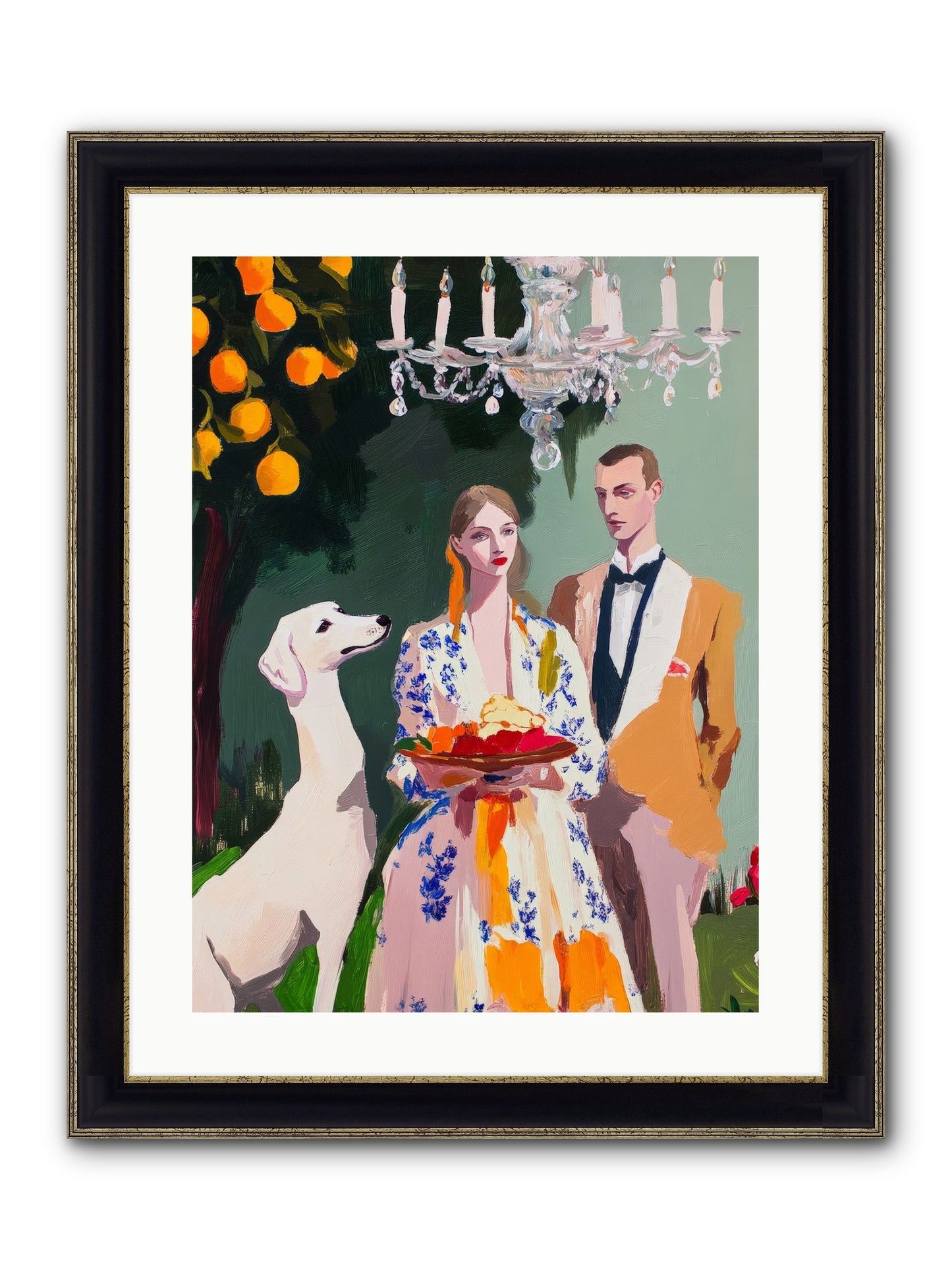 Orange Blossom Ball Framed Print - Black & Gold 18x24