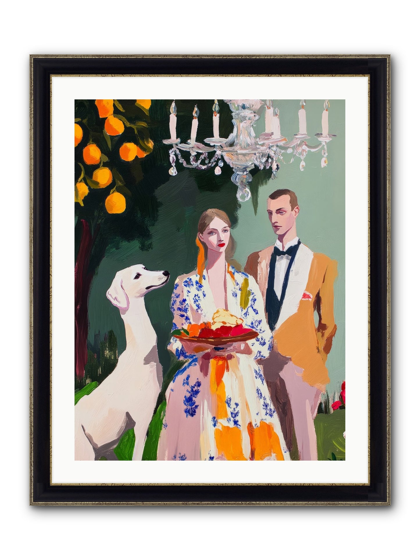 Orange Blossom Ball Framed Print - Black & Gold 24x32