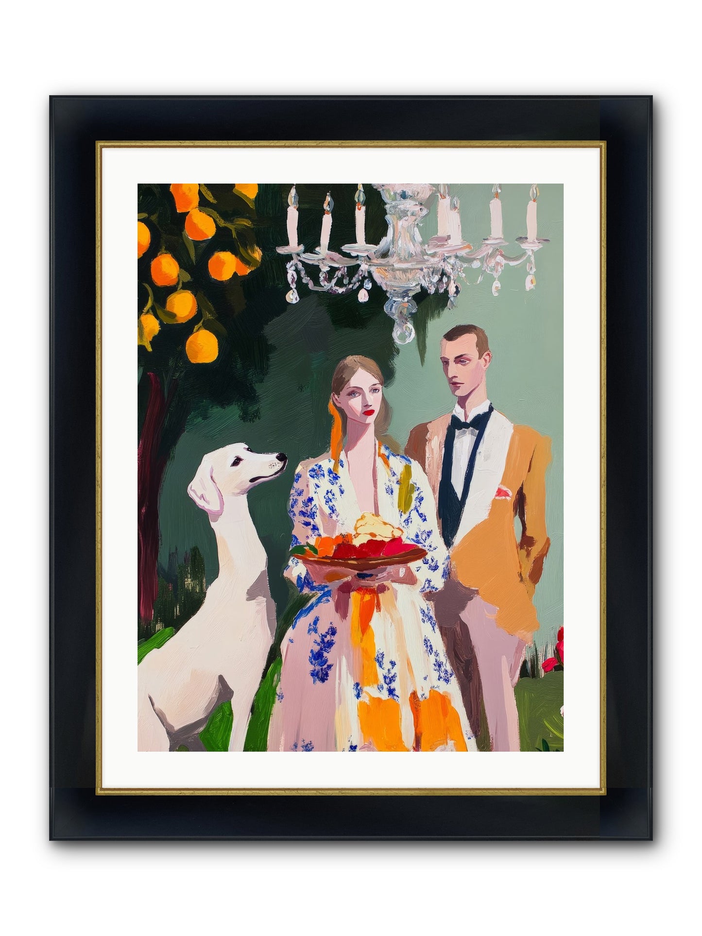 Orange Blossom Ball Framed Print - Wide Black w/Gold 24x32