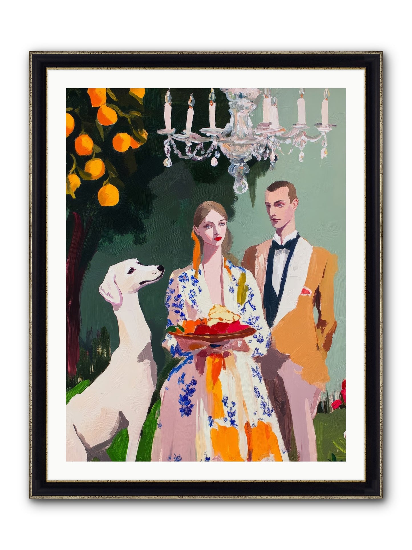 Orange Blossom Ball Framed Print - Black & Gold 30x40