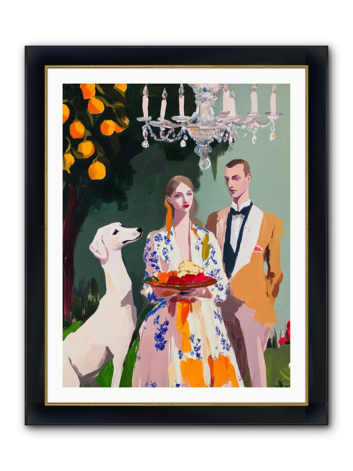 Orange Blossom Ball Framed Print - Wide Black w/Gold 30x40