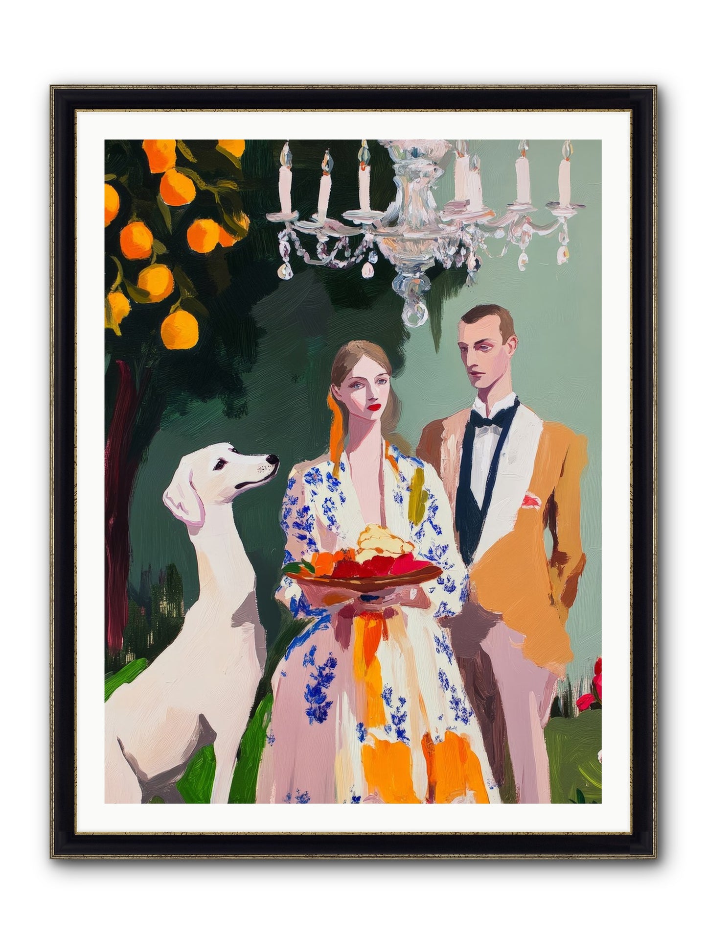 Orange Blossom Ball Framed Print - Black & Gold 36x48